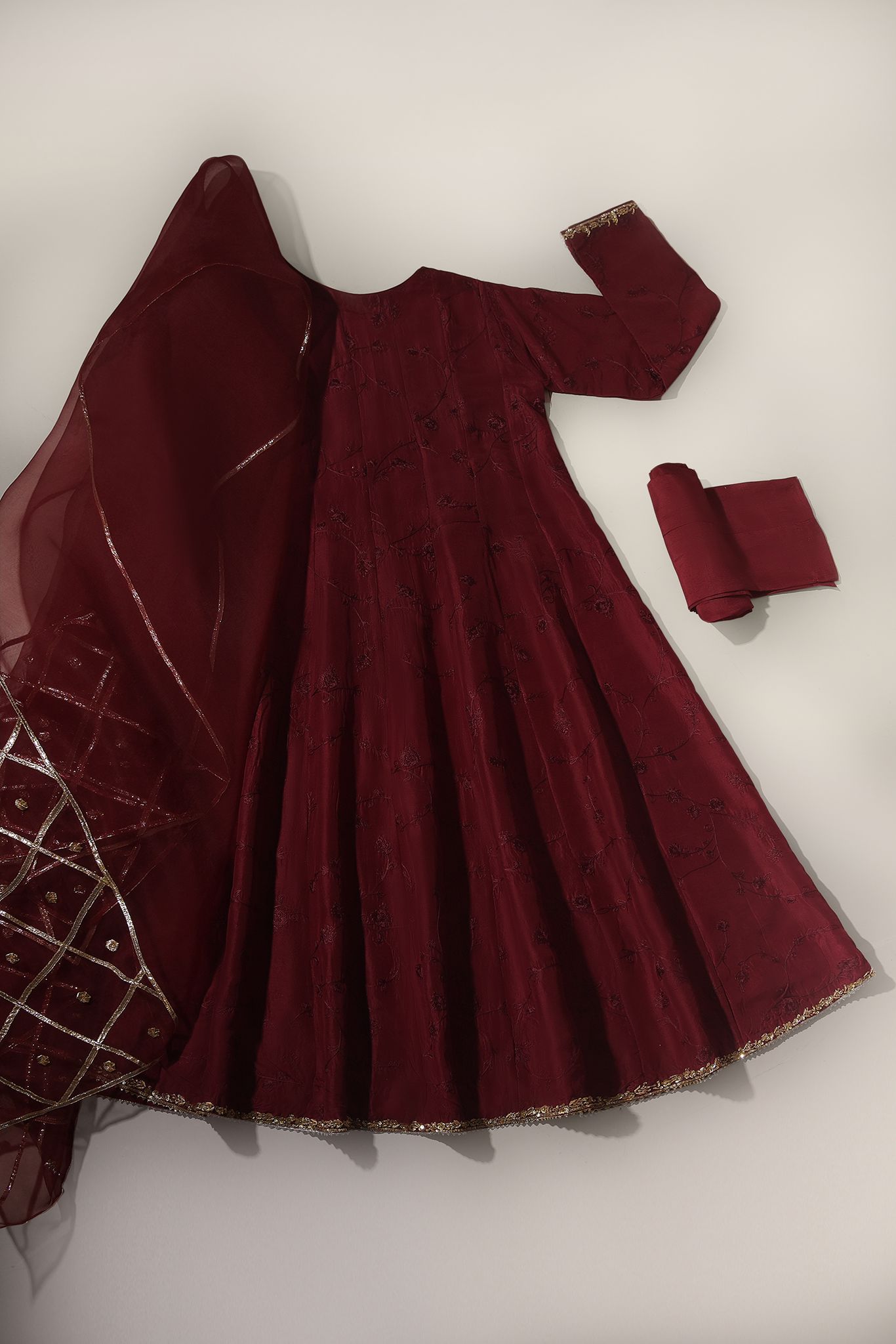 Maroon Embroidered Kalidaar