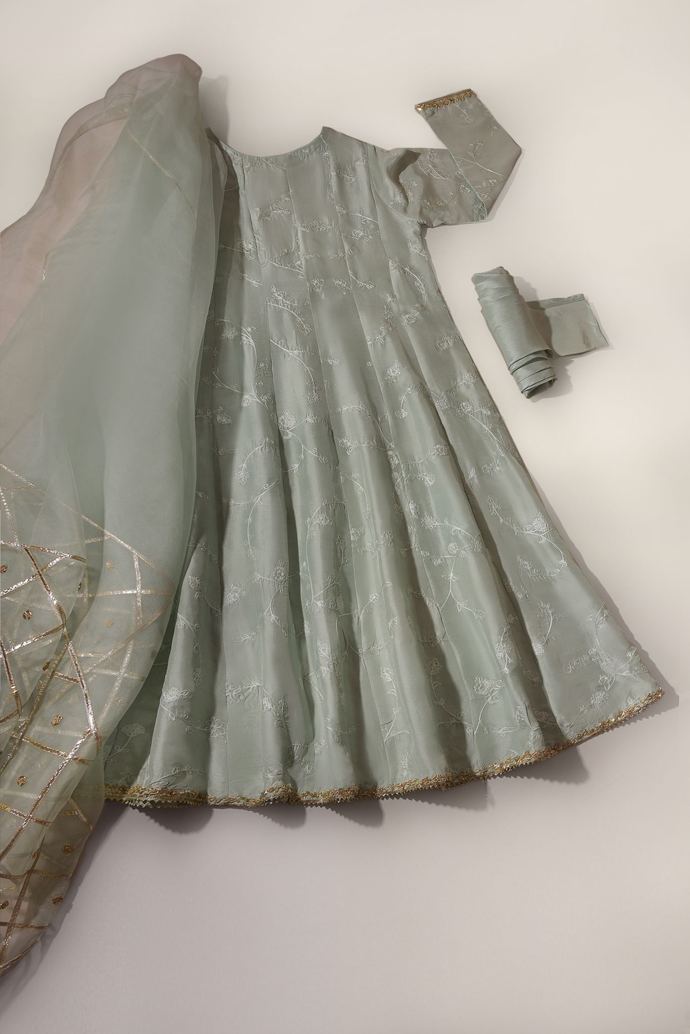 Mint Embroidered Kalidaar