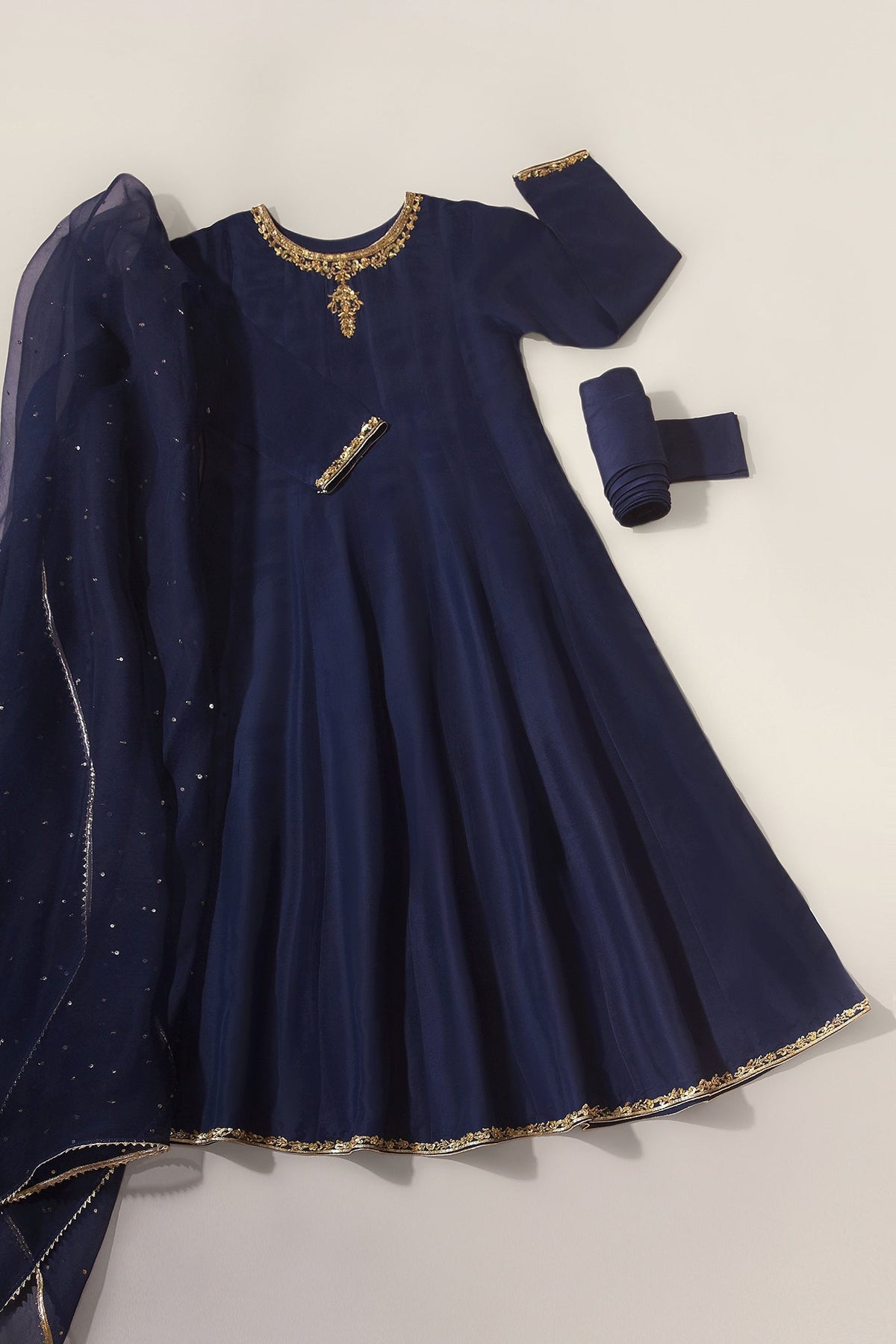 Navy Pure Silk Kalidaar