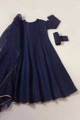 Navy Pure Silk Kalidaar