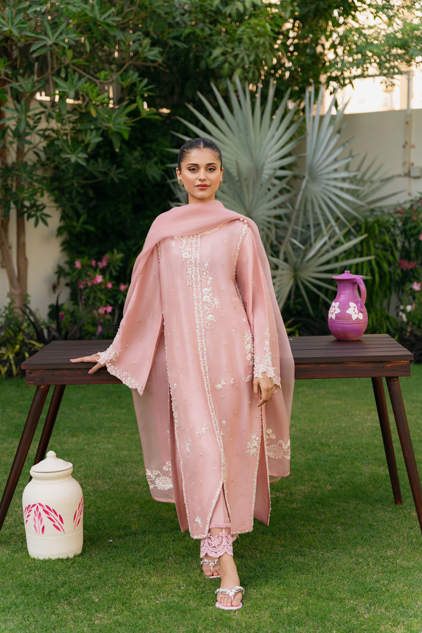Ameema Teapink Embroidered