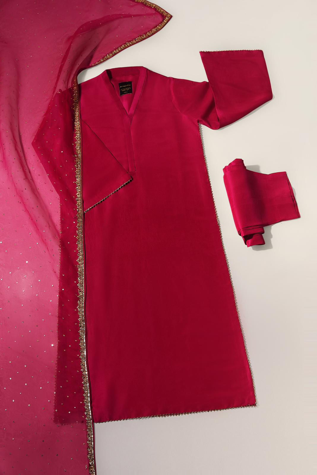 Hot pink pure raw silk set