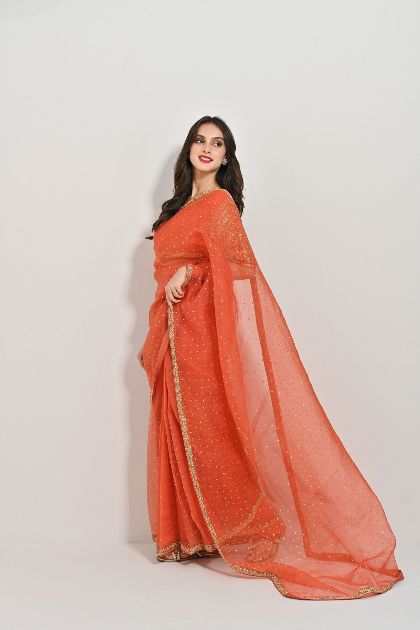 Coral Organza Saree