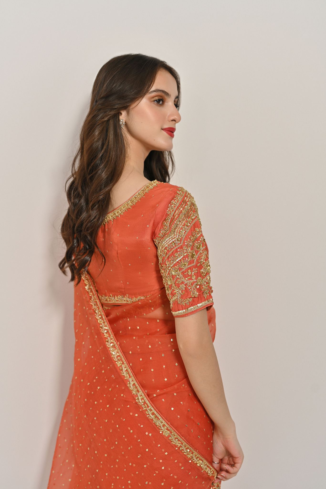 Coral Organza Saree