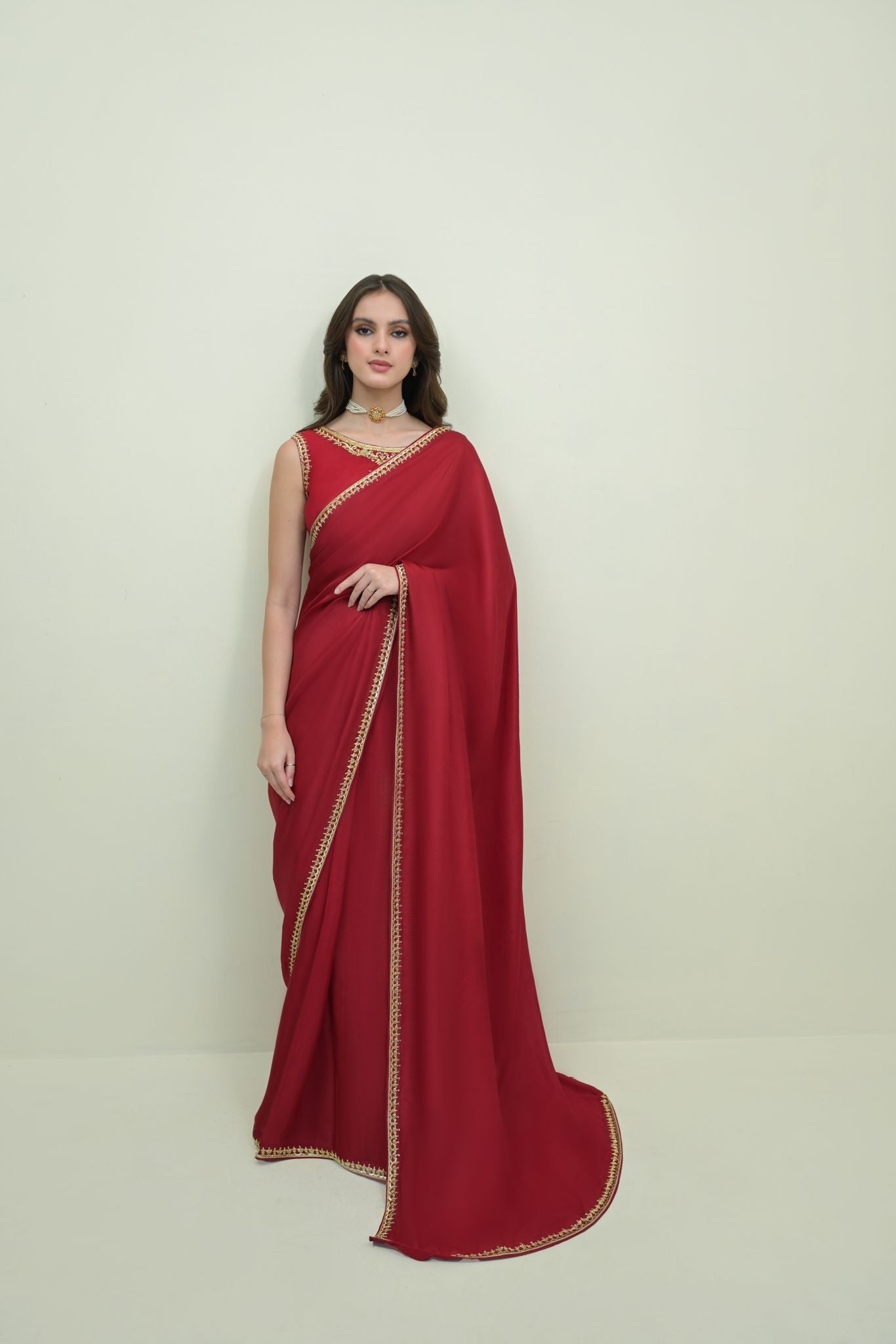 Maroon Saree Mahnoor