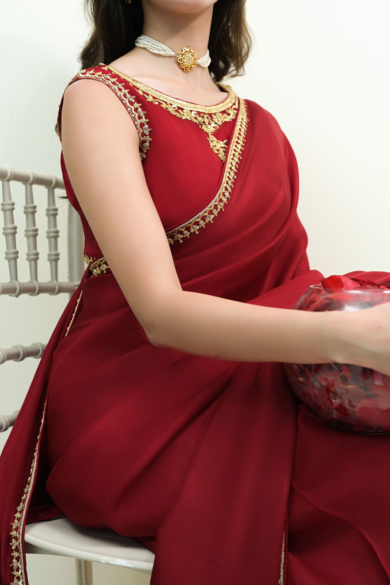 Maroon Saree Mahnoor