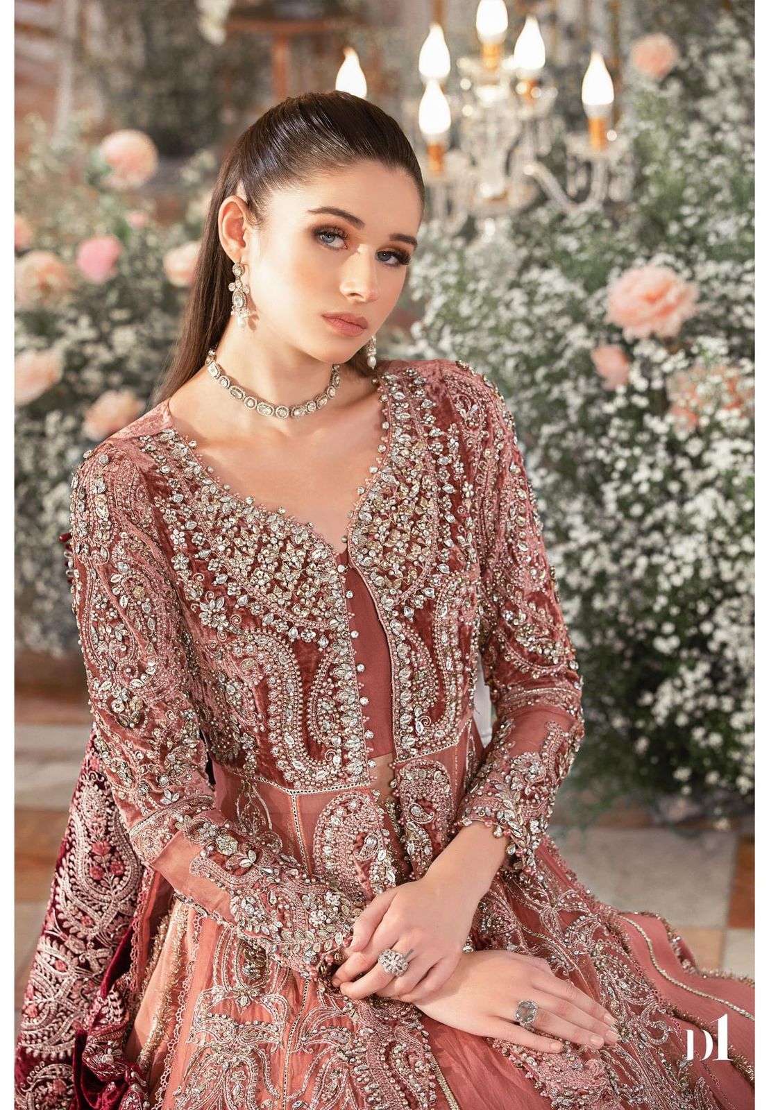 Maria B – Mbroidered Salmon and Maroon Style