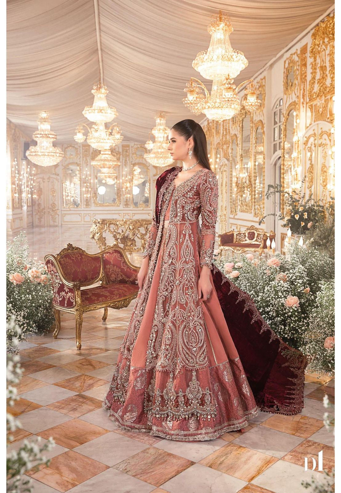 Maria B – Mbroidered Salmon and Maroon Style