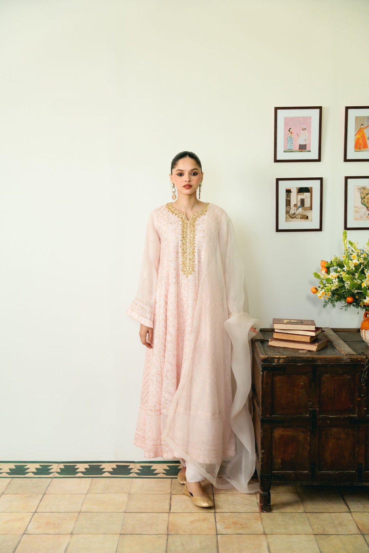 Pastel Pink Chikankari Kalidaar