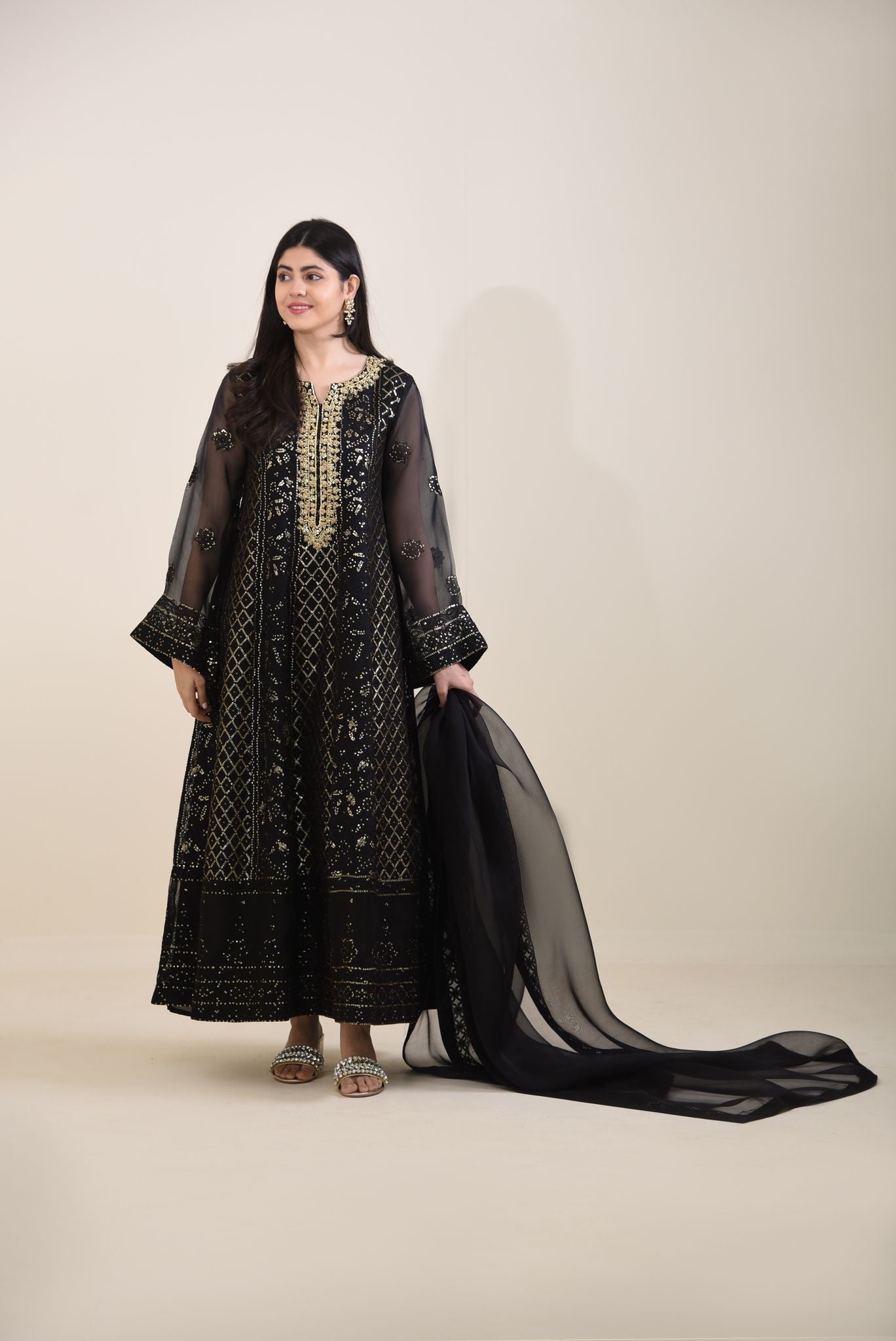 Black Chikankari Kalidaar