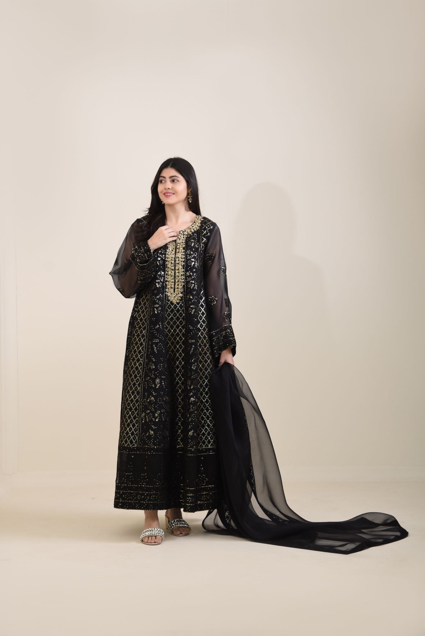 Black Chikankari Kalidaar