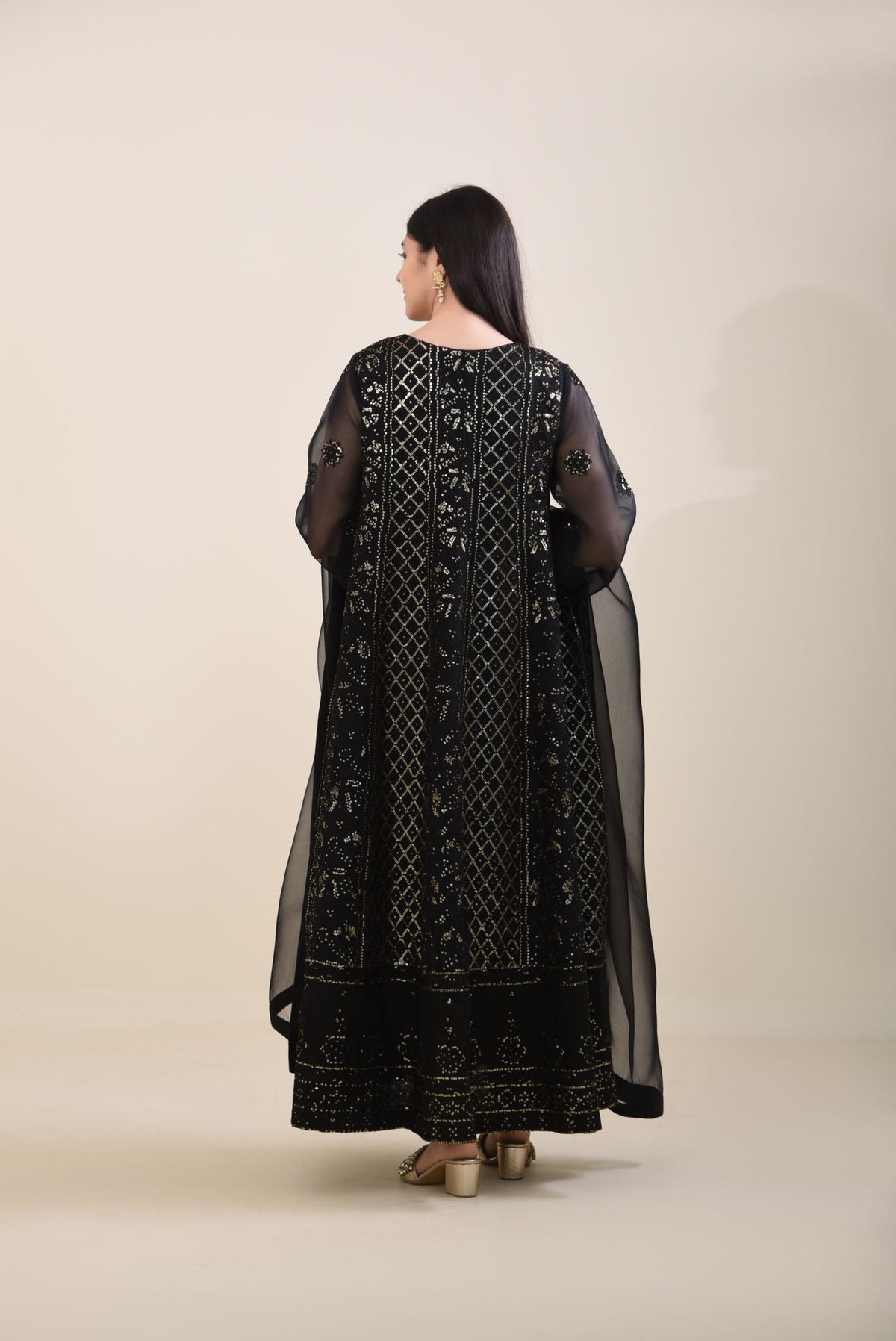 Black Chikankari Kalidaar