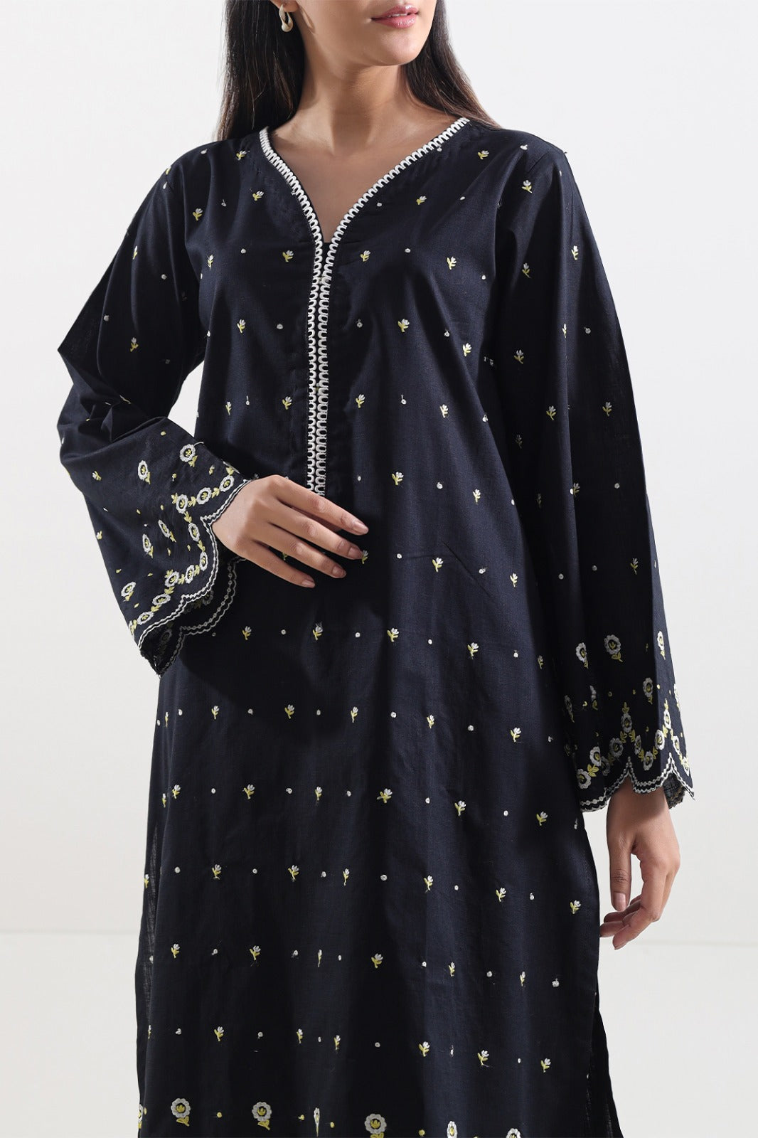 Solid Embroidered Slub Cotton Stitched 2 Piece (Shirt/Trouser)77577