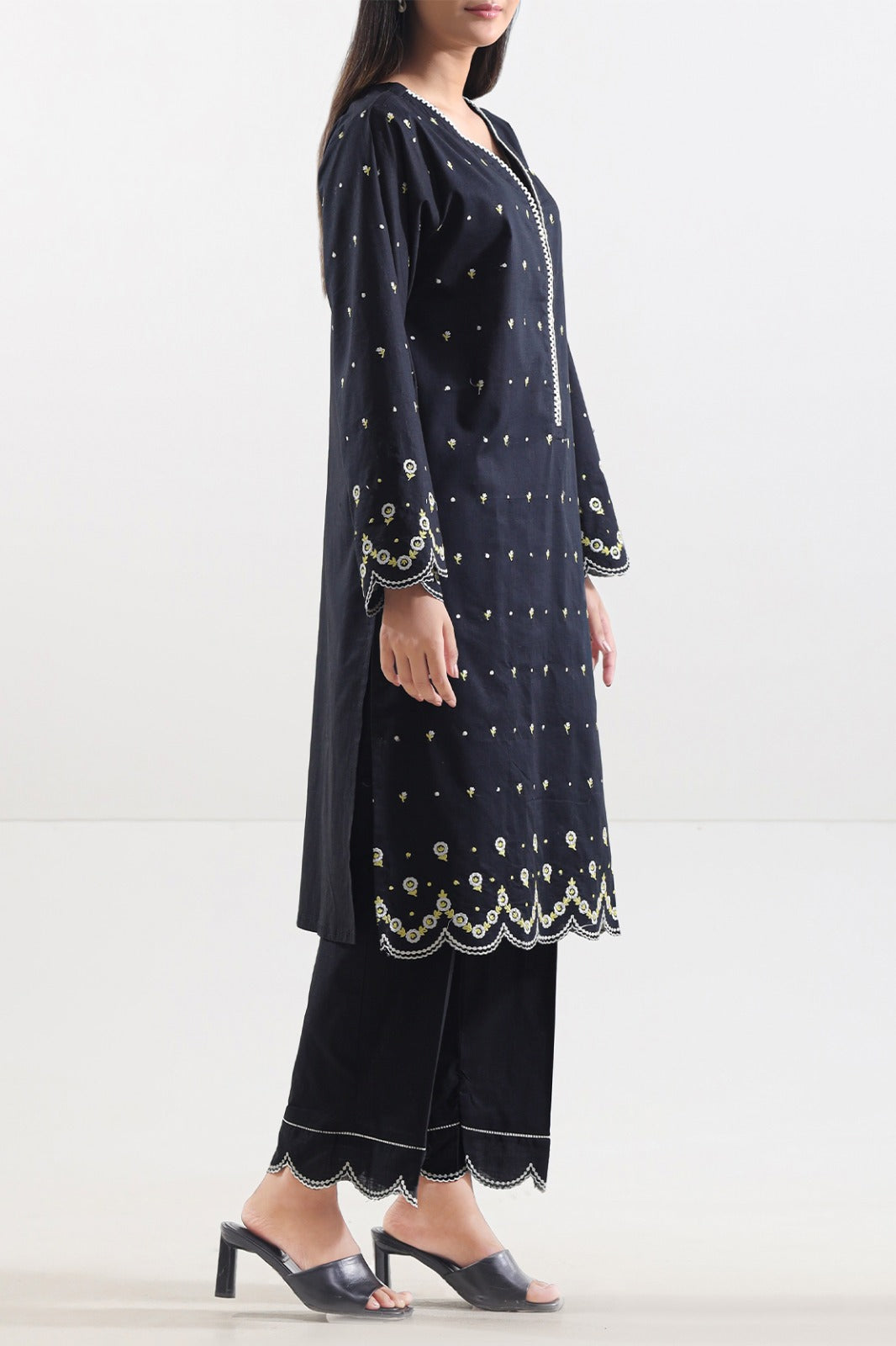 Solid Embroidered Slub Cotton Stitched 2 Piece (Shirt/Trouser)77577