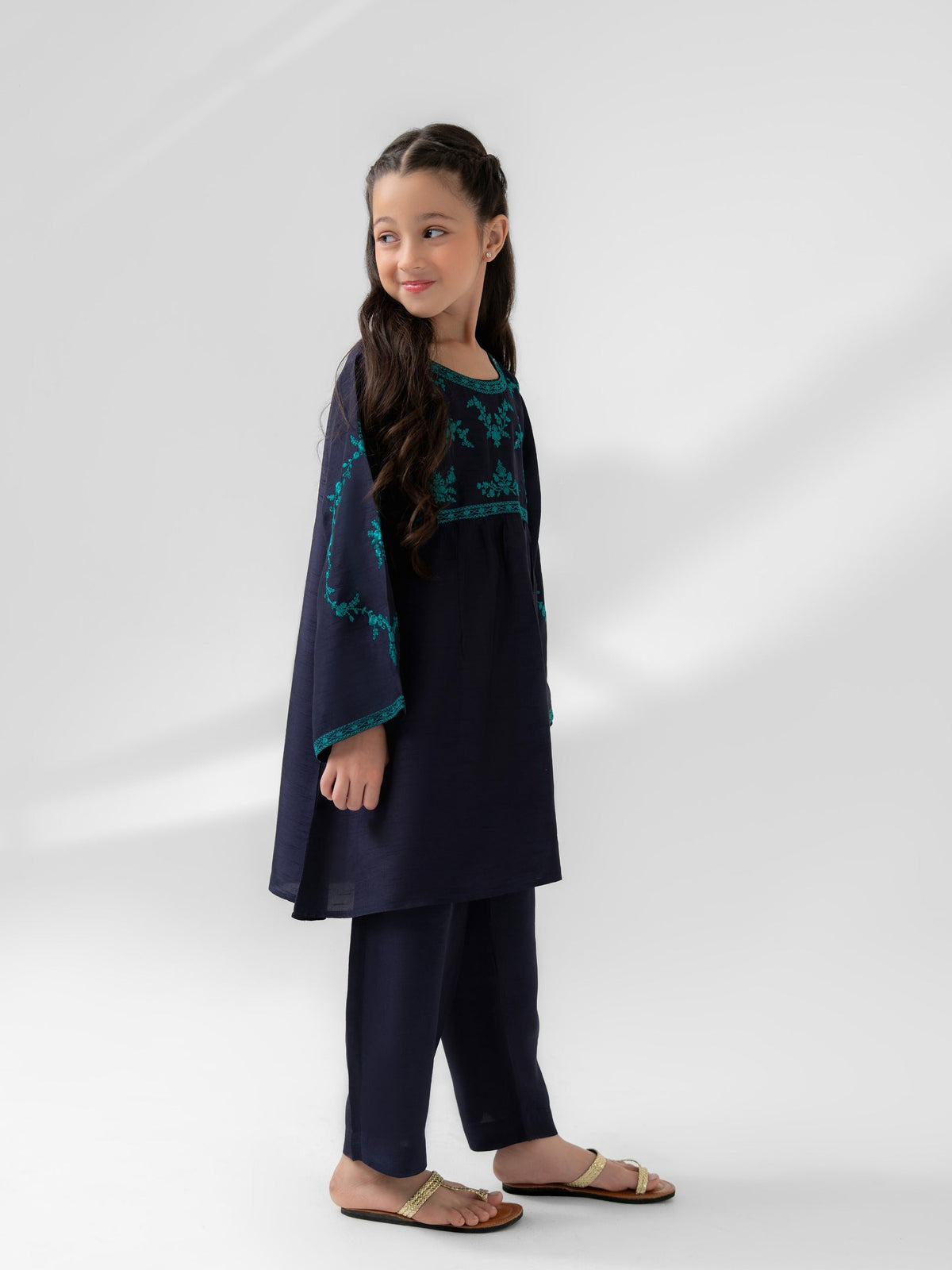 (Kids) 2 Piece - Embroidered Korean Silk Suit FKD-074
