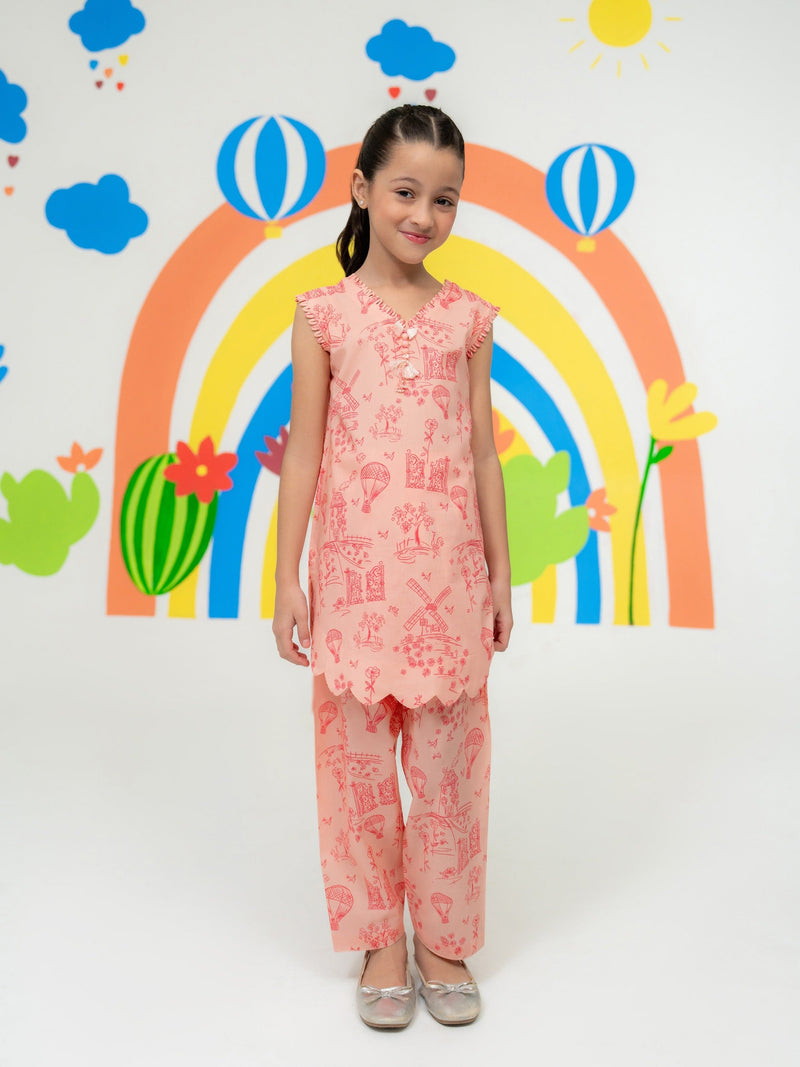 (Kids) - 2 Piece Digital Printed Lawn Suit Fkd-038