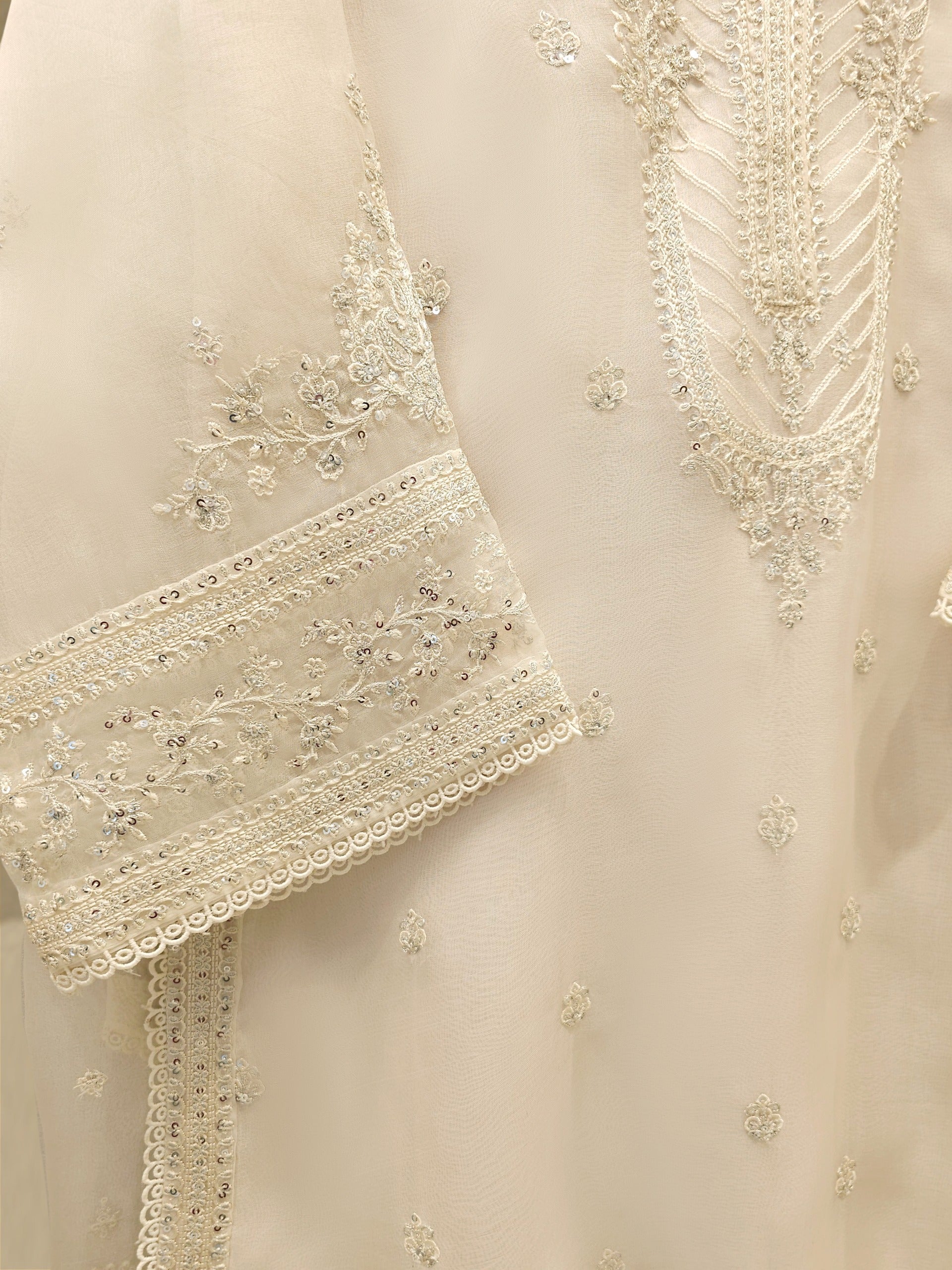 3 Piece - Pure Organza Embroidered Suit S112454