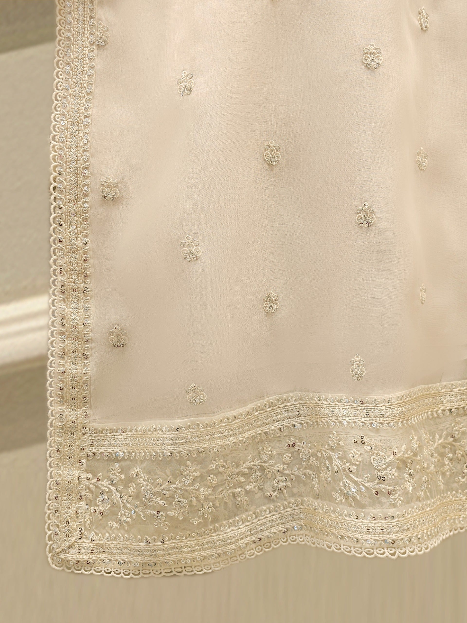 3 Piece - Pure Organza Embroidered Suit S112454