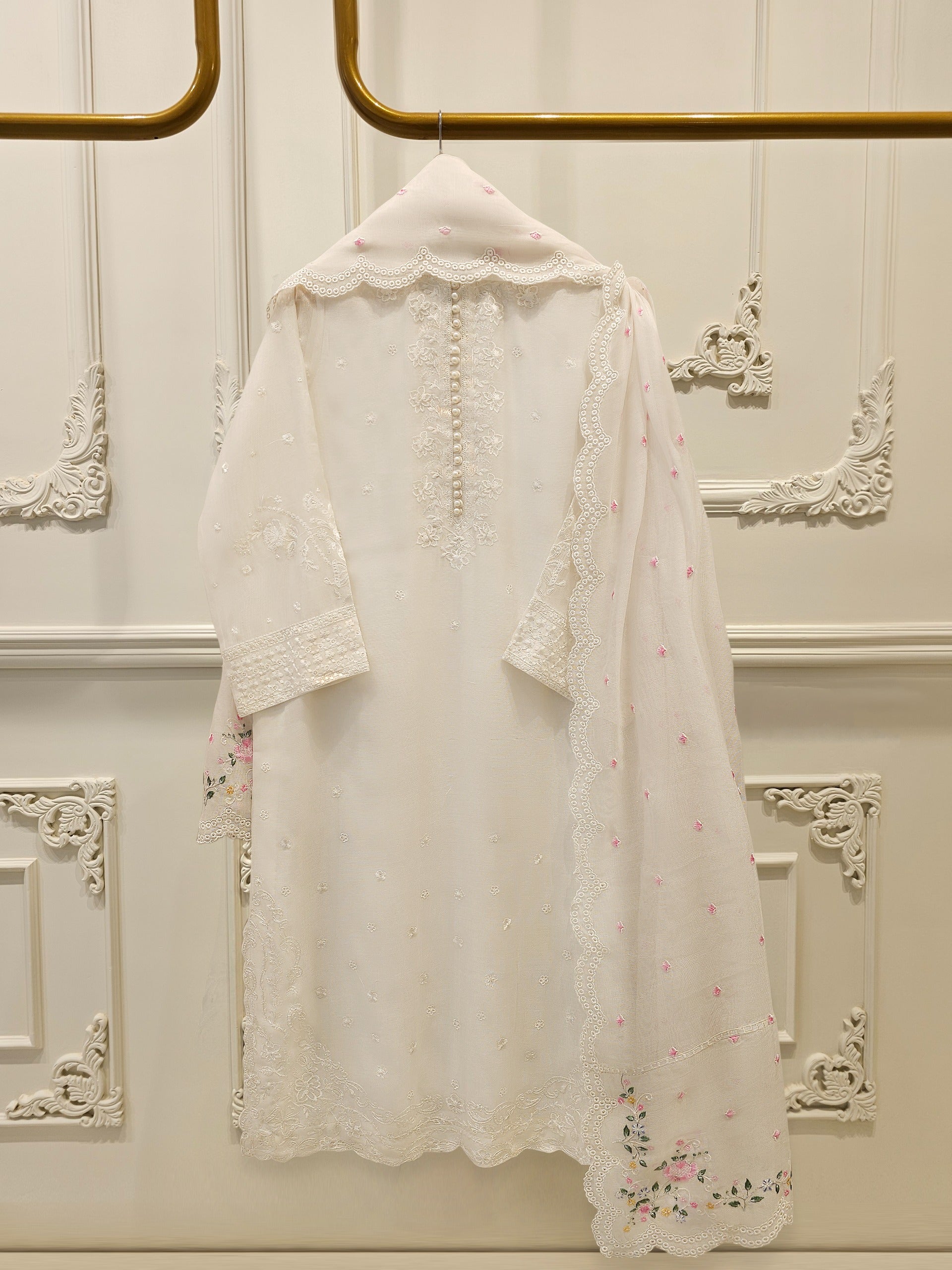 3 Piece - Pure Embroidered Cotton Net Suit S112932