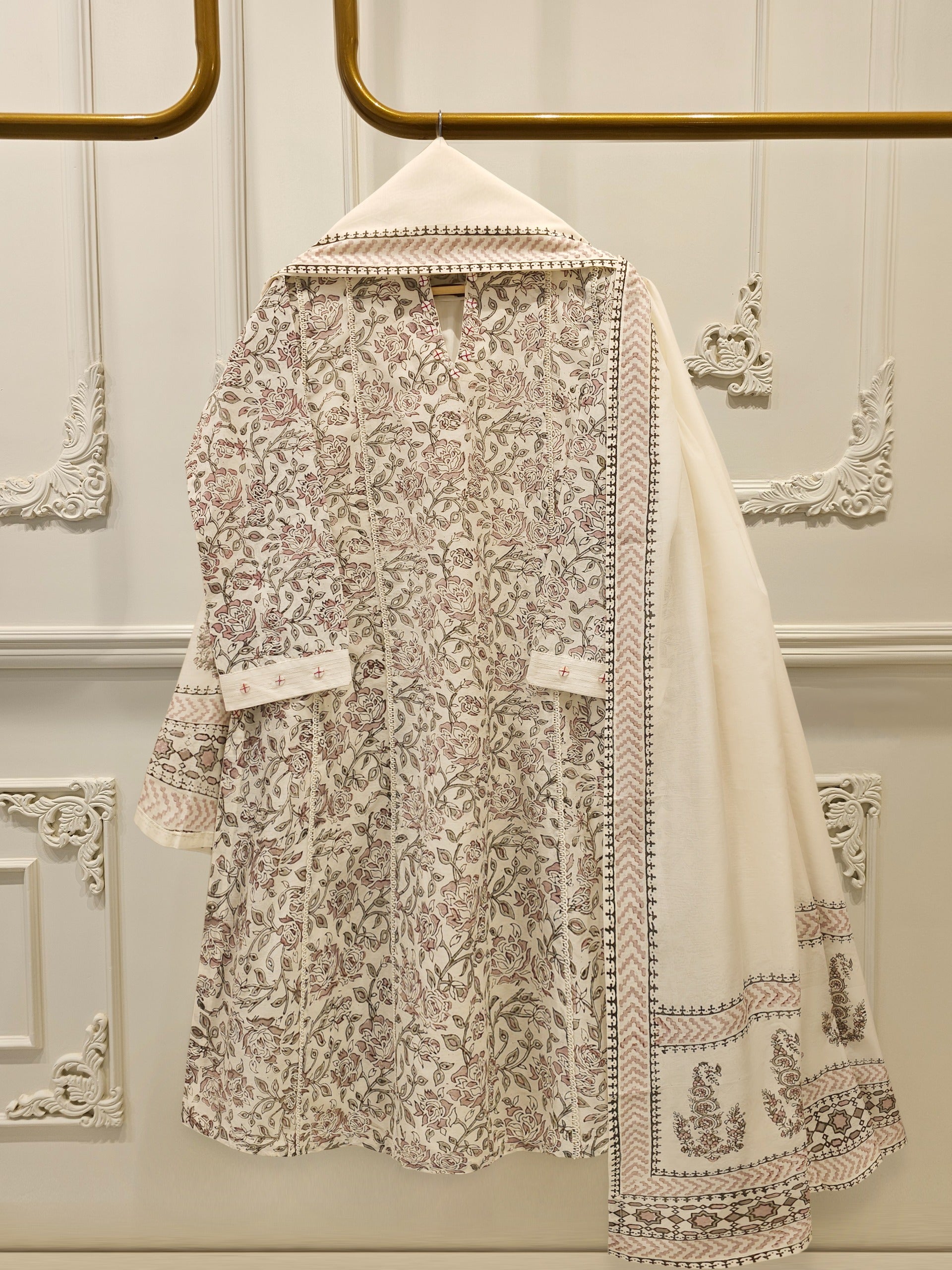 3 Piece - Hand Block Printed Kora Cotton Suit  S112945