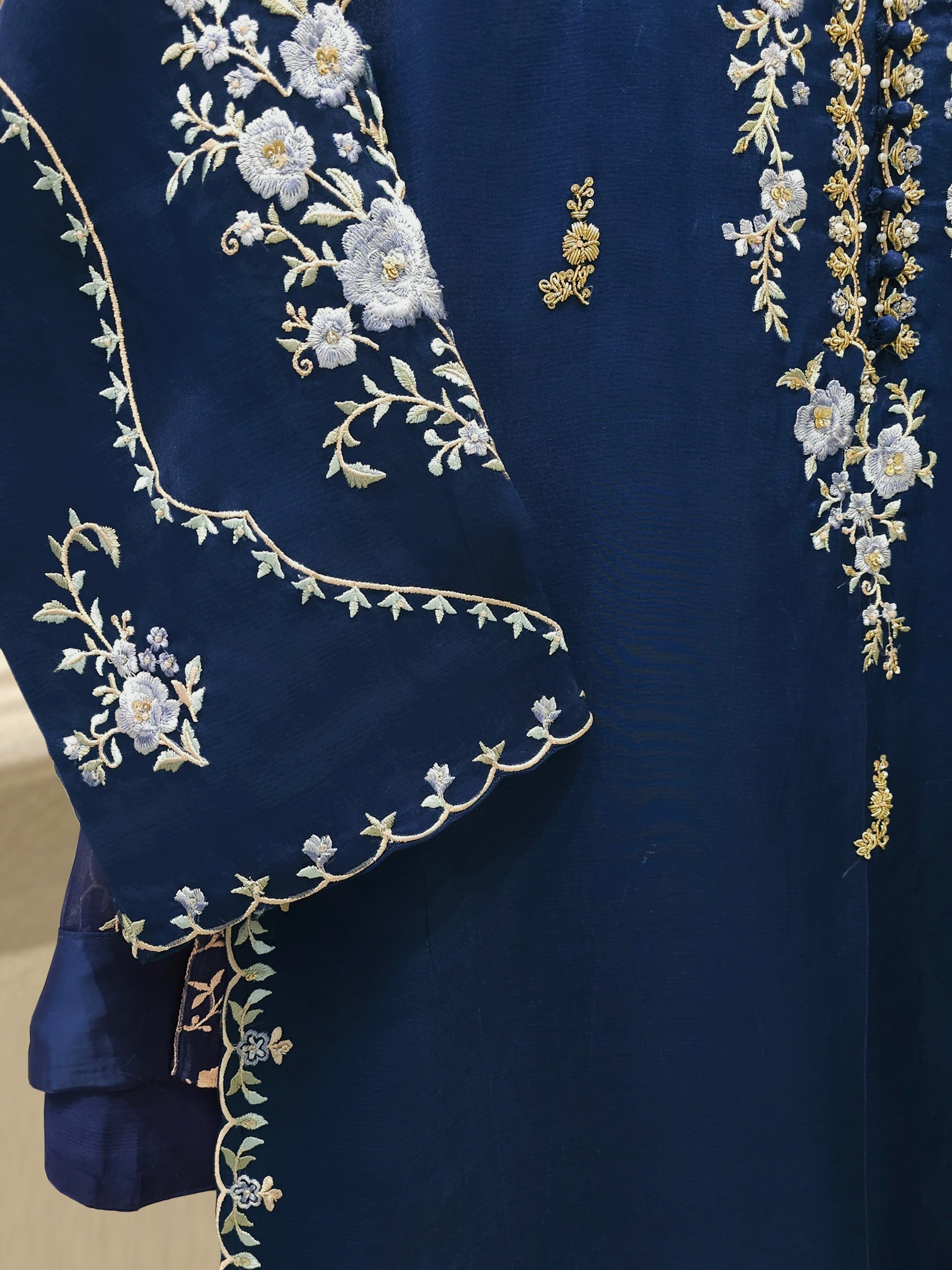 3 Piece - Pure Organza Embroidered Suit S112970
