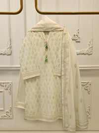 3 Piece - Hand Block Printed Kora Cotton Suit  S113075