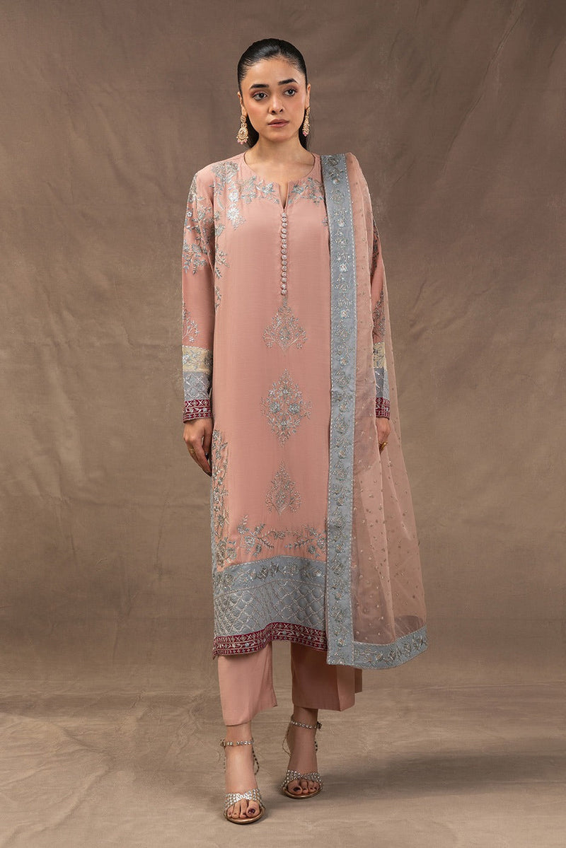 3 Piece Embroidered Raw Silk Suit (Luxury Pret)