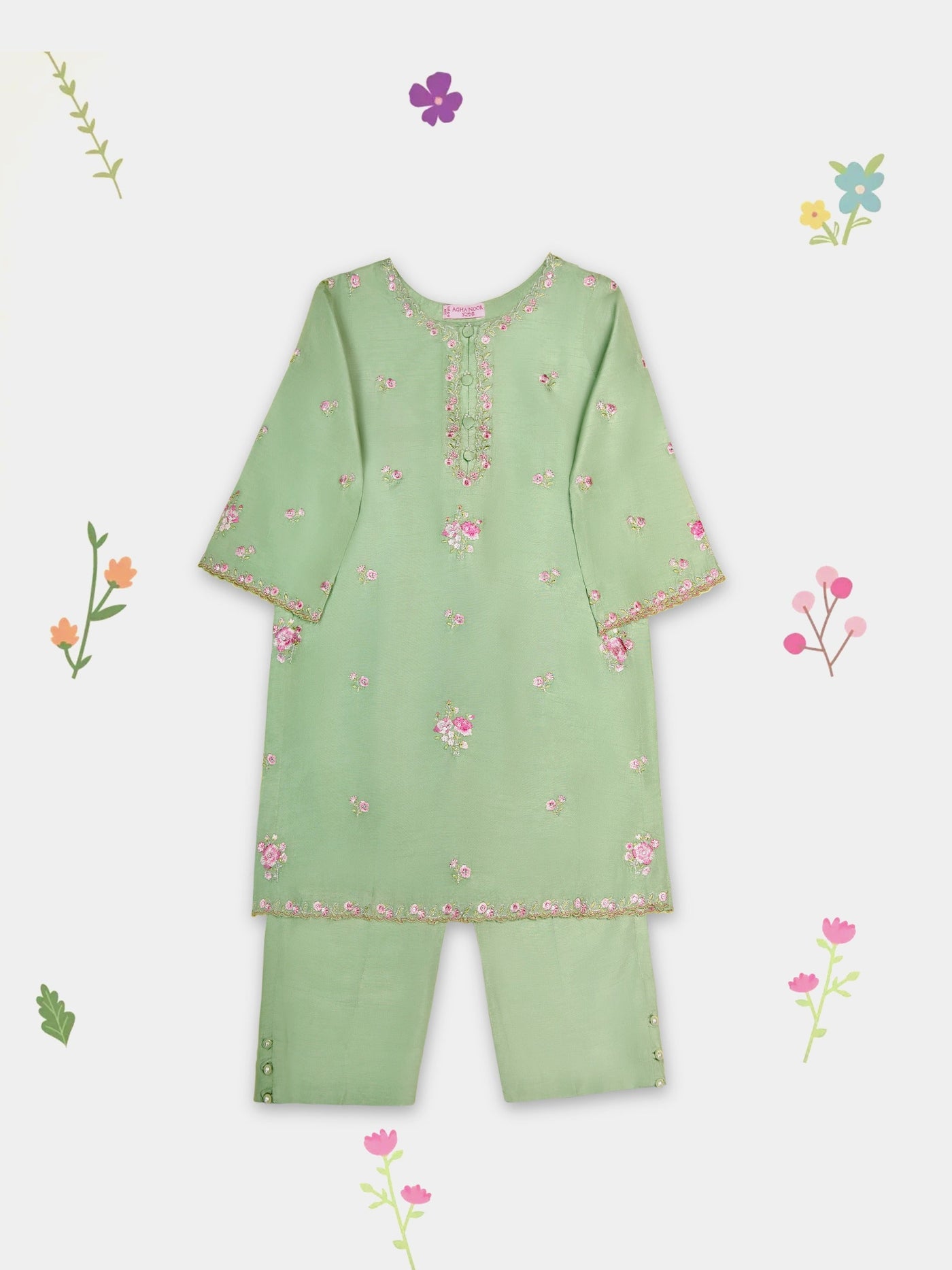 (Kids) 3 Piece - Embroidered Koren Silk Suit Fkd073