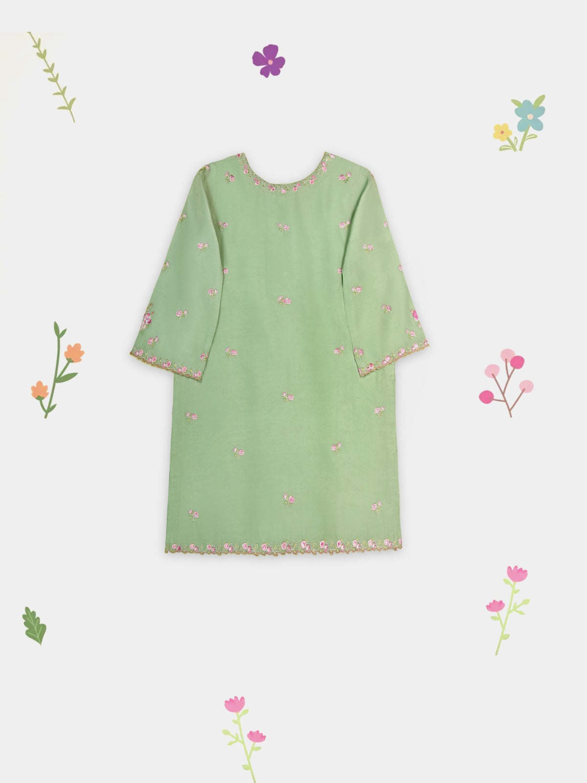 (Kids) 3 Piece - Embroidered Koren Silk Suit Fkd073