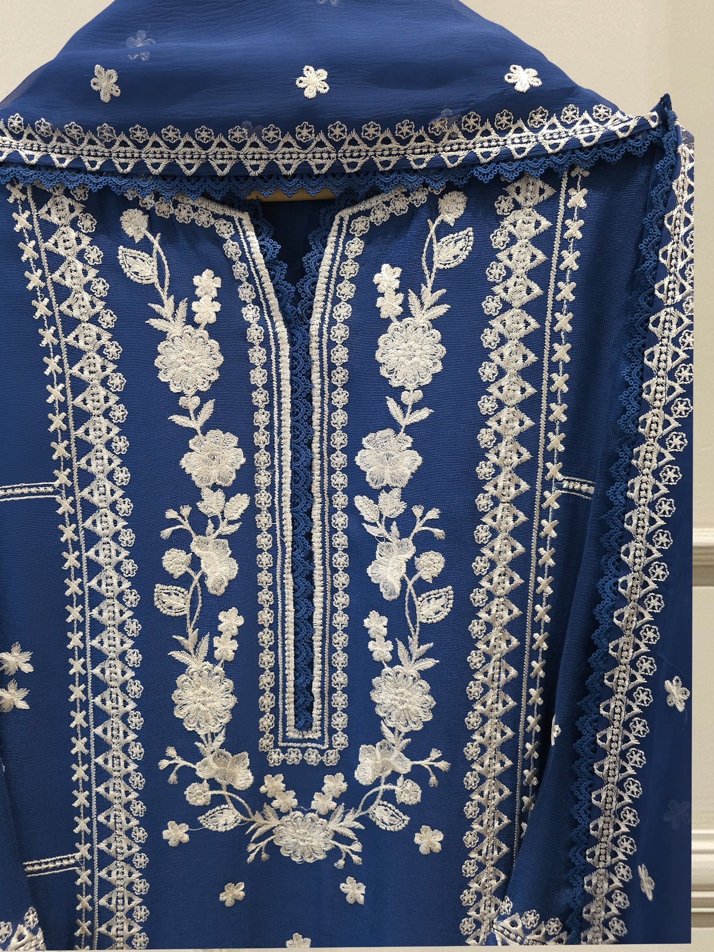 3 Piece - Pure Embroidered Cotton Net Suit S113912