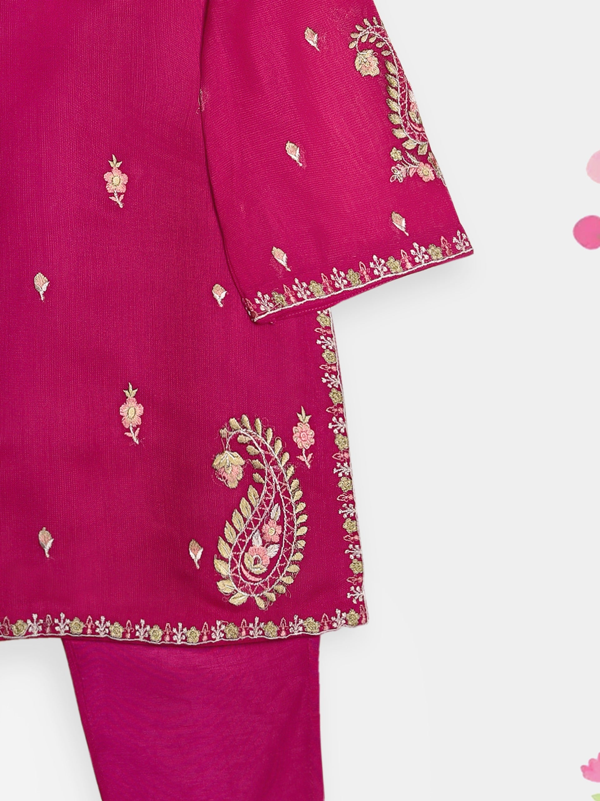 (Kids) 2 Piece - Embroidered Cotton Net Suit KD098