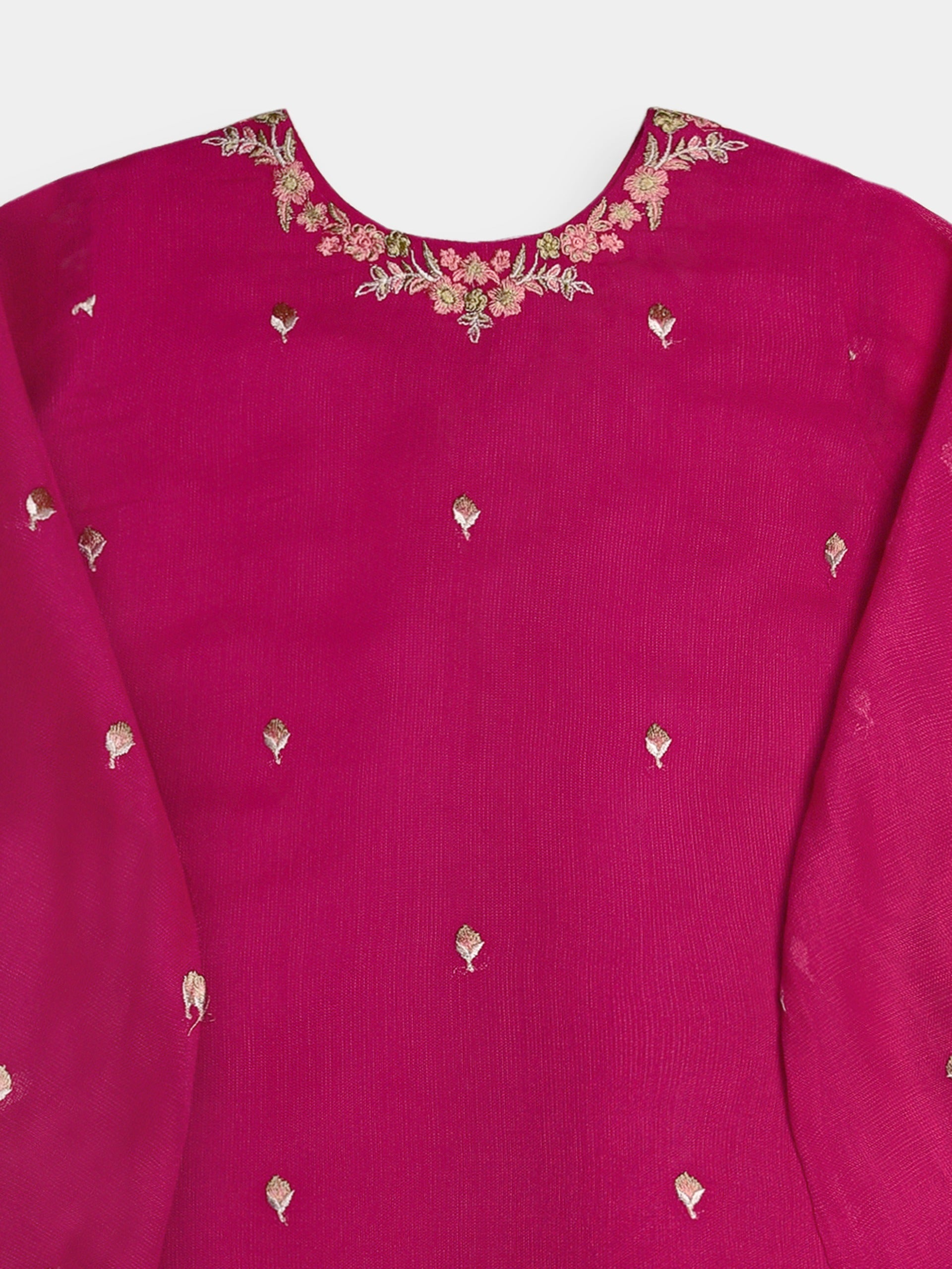 (Kids) 2 Piece - Embroidered Cotton Net Suit KD098