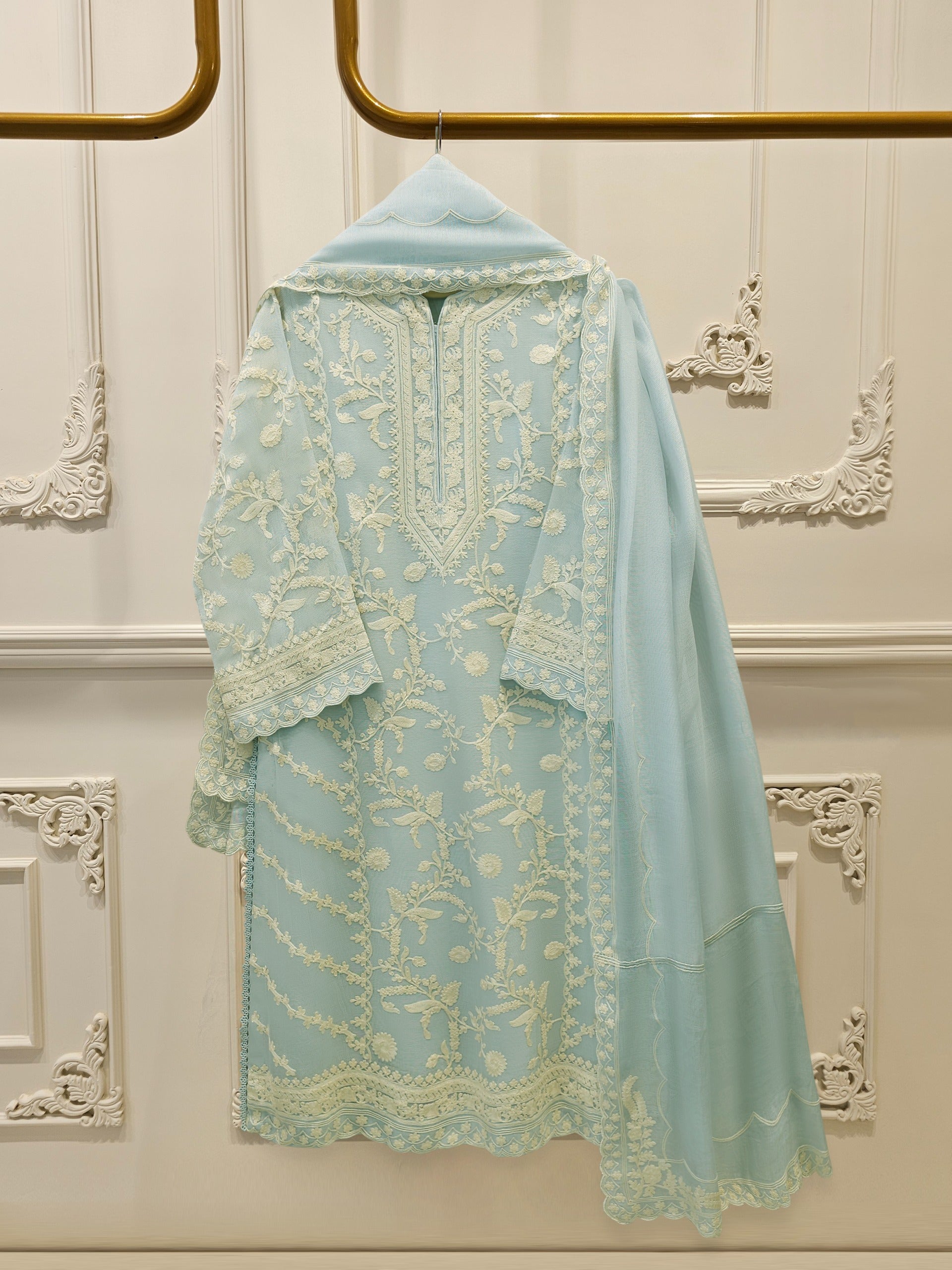 3 Piece - Pure Embroidered Cotton Net Suit S114125