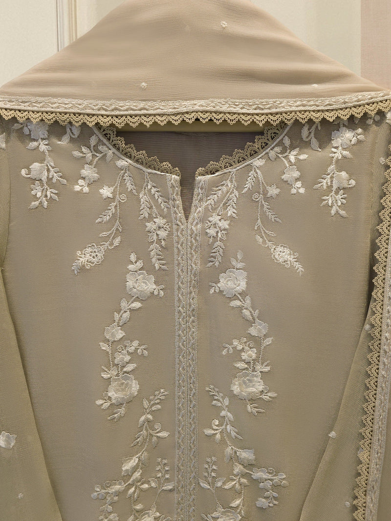 3 Piece - Pure Embroidered Cotton Net Suit S114170