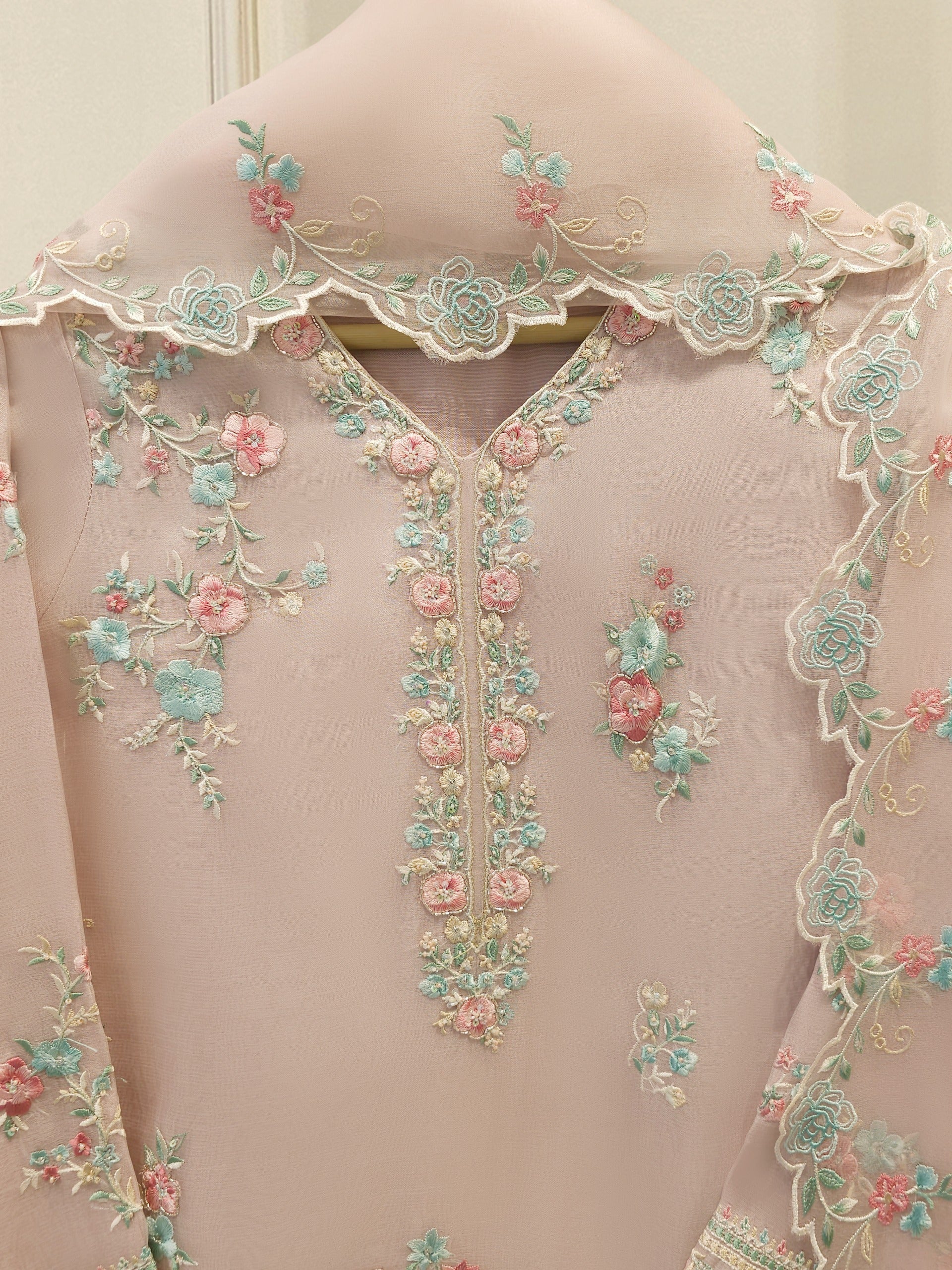3 Piece - Pure Organza Embroidered Suit S114193