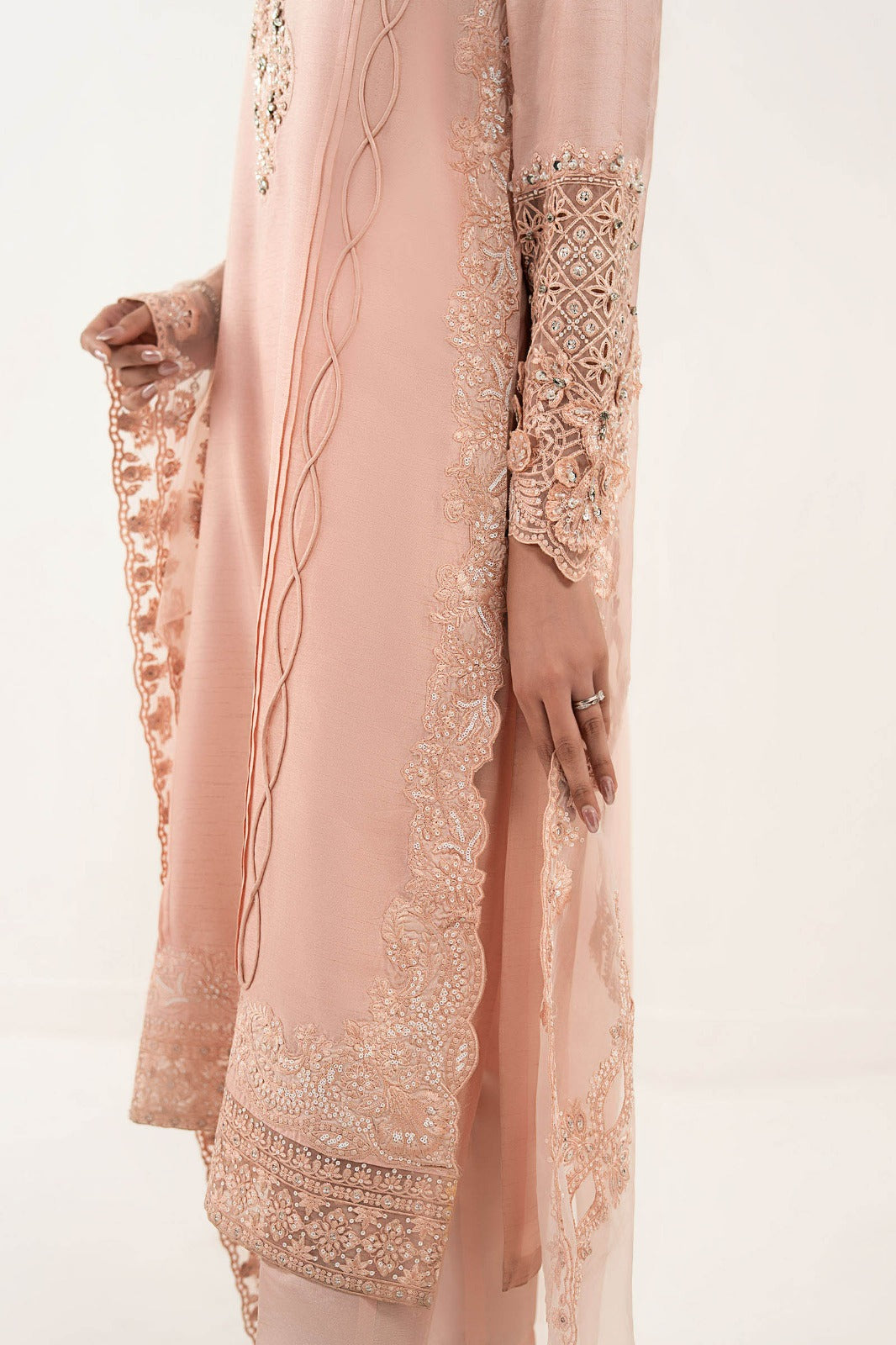 3 Piece Embroidered Raw Silk Suit - SFE2626-ESM-PNK