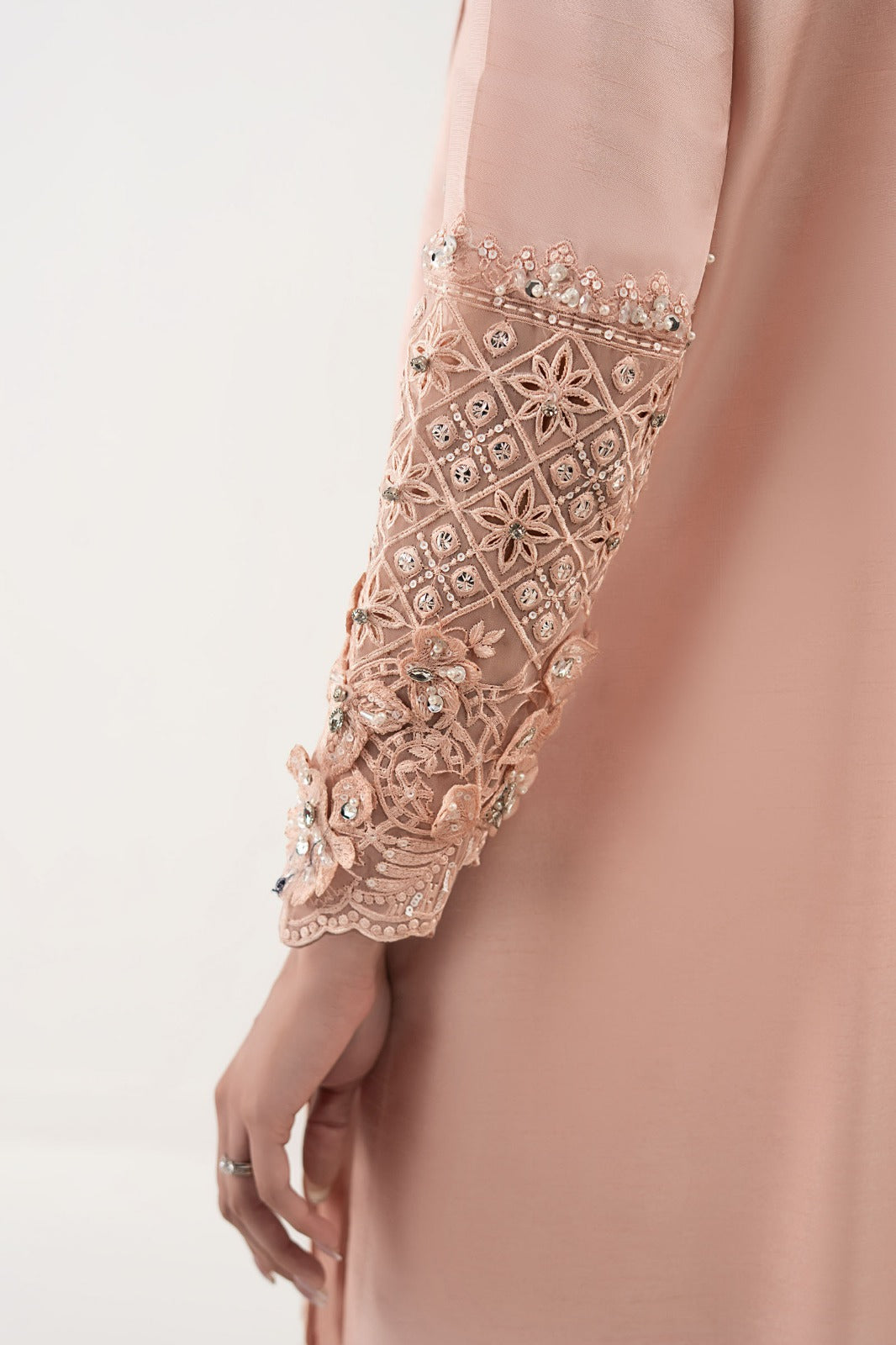 3 Piece Embroidered Raw Silk Suit - SFE2626-ESM-PNK