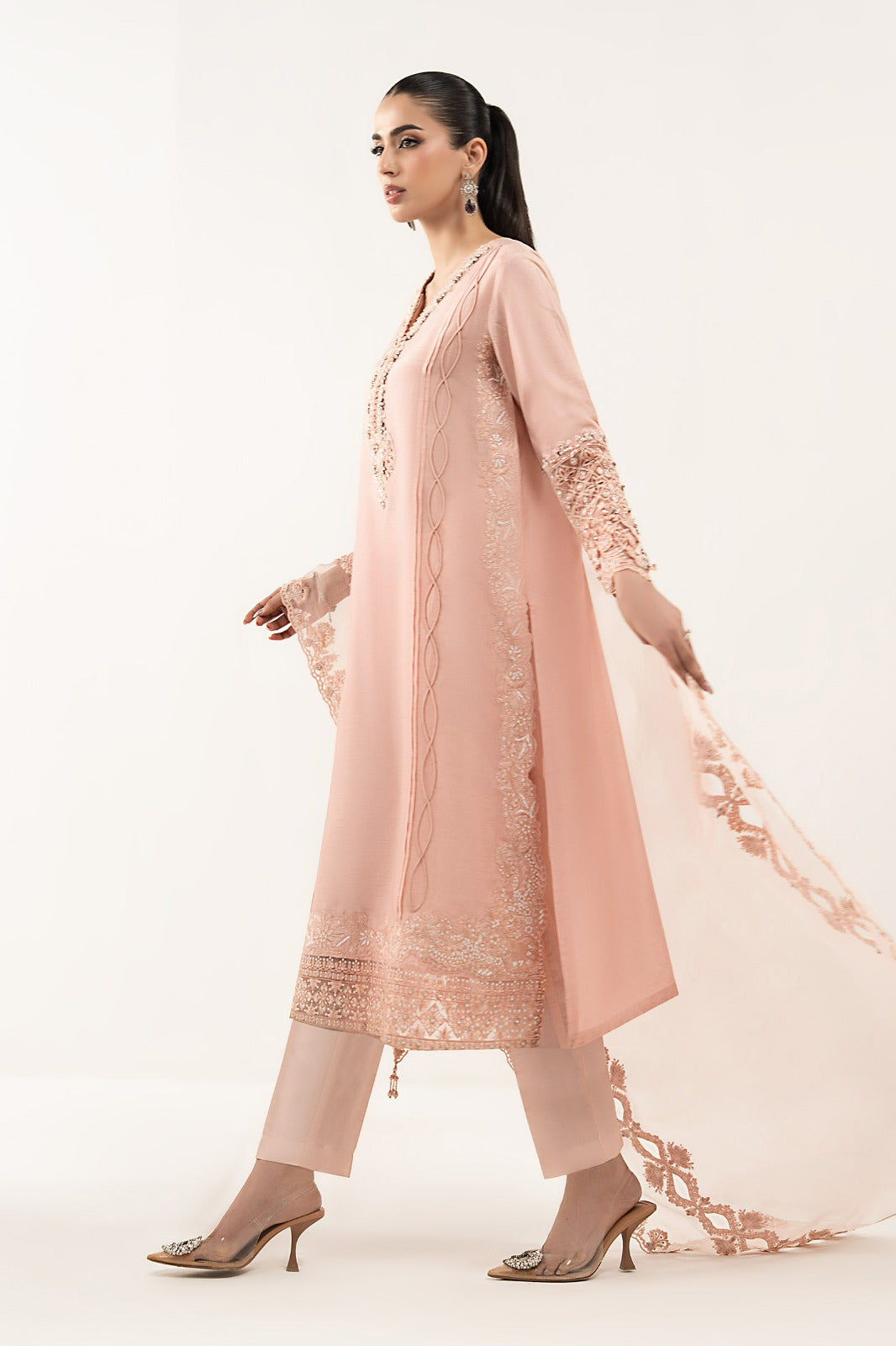 3 Piece Embroidered Raw Silk Suit - SFE2626-ESM-PNK