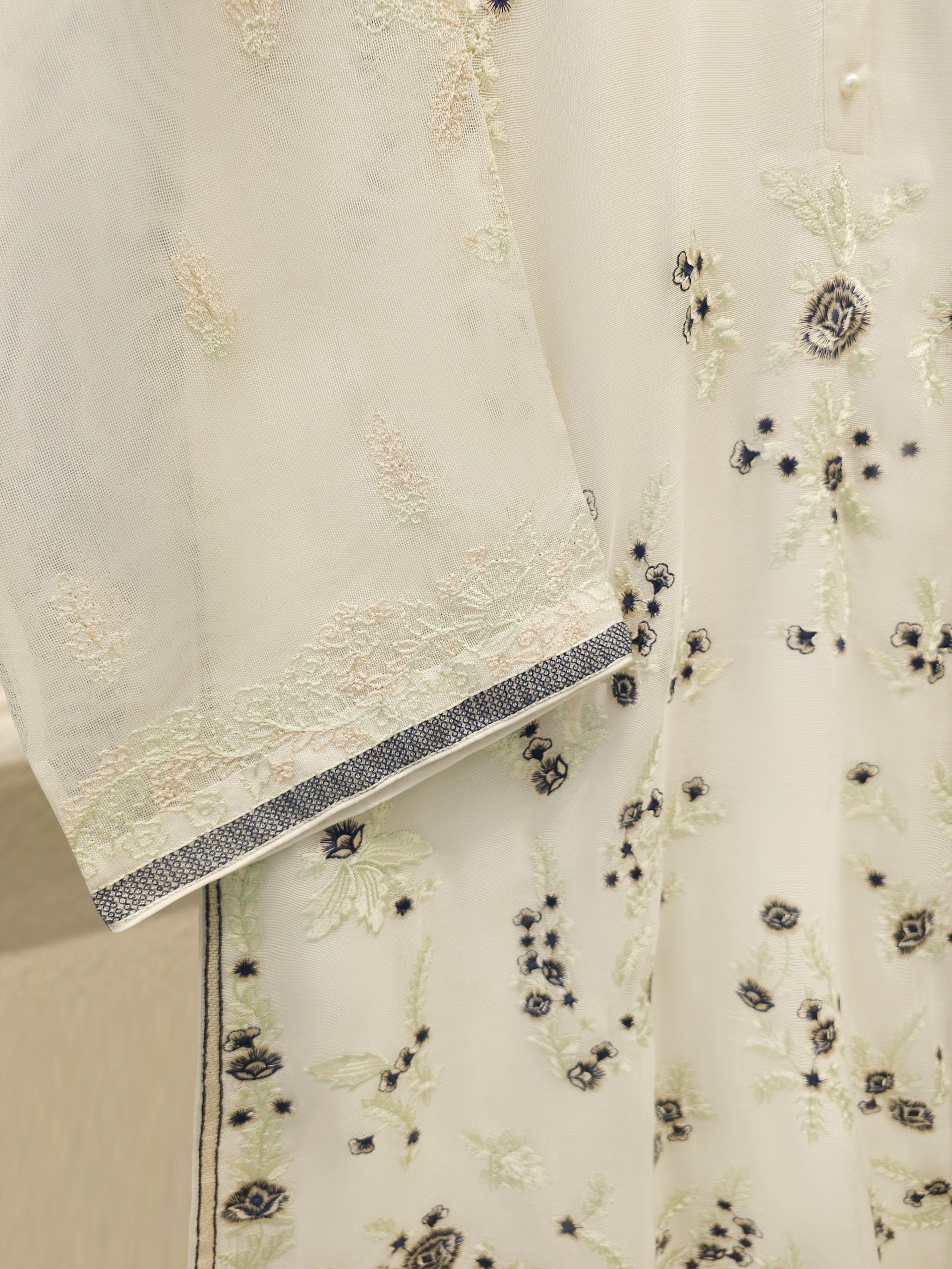 3 Piece - Pure Embroidered Cotton Net Suit S114312