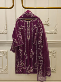 3 Piece - Pure Khaddi Silk Embroidered  Suit S114652