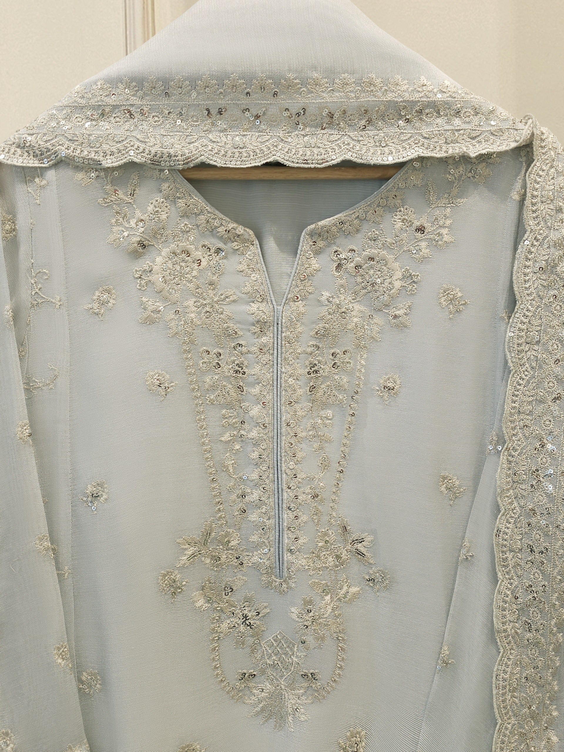 3 Piece - Pure Embroidered Cotton Net Suit S114735