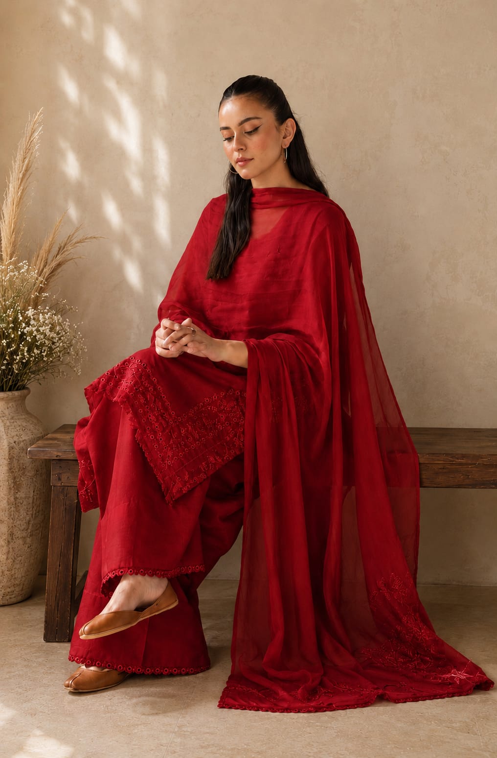 Red Petal Lawn Suit – Bright Red 3 Piece Stitched Dress