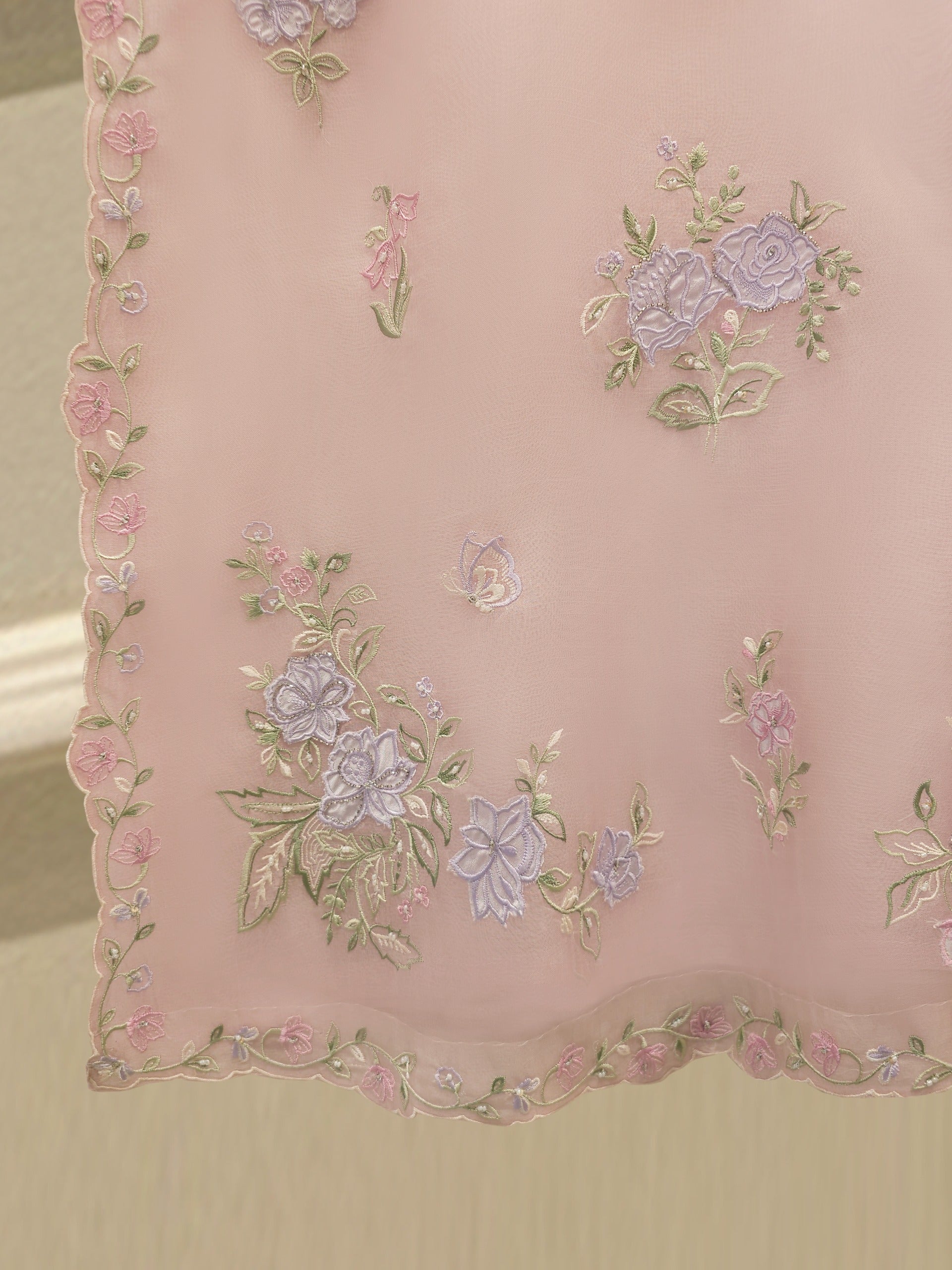 3 Piece - Pure Organza Embroidered Suit S114708