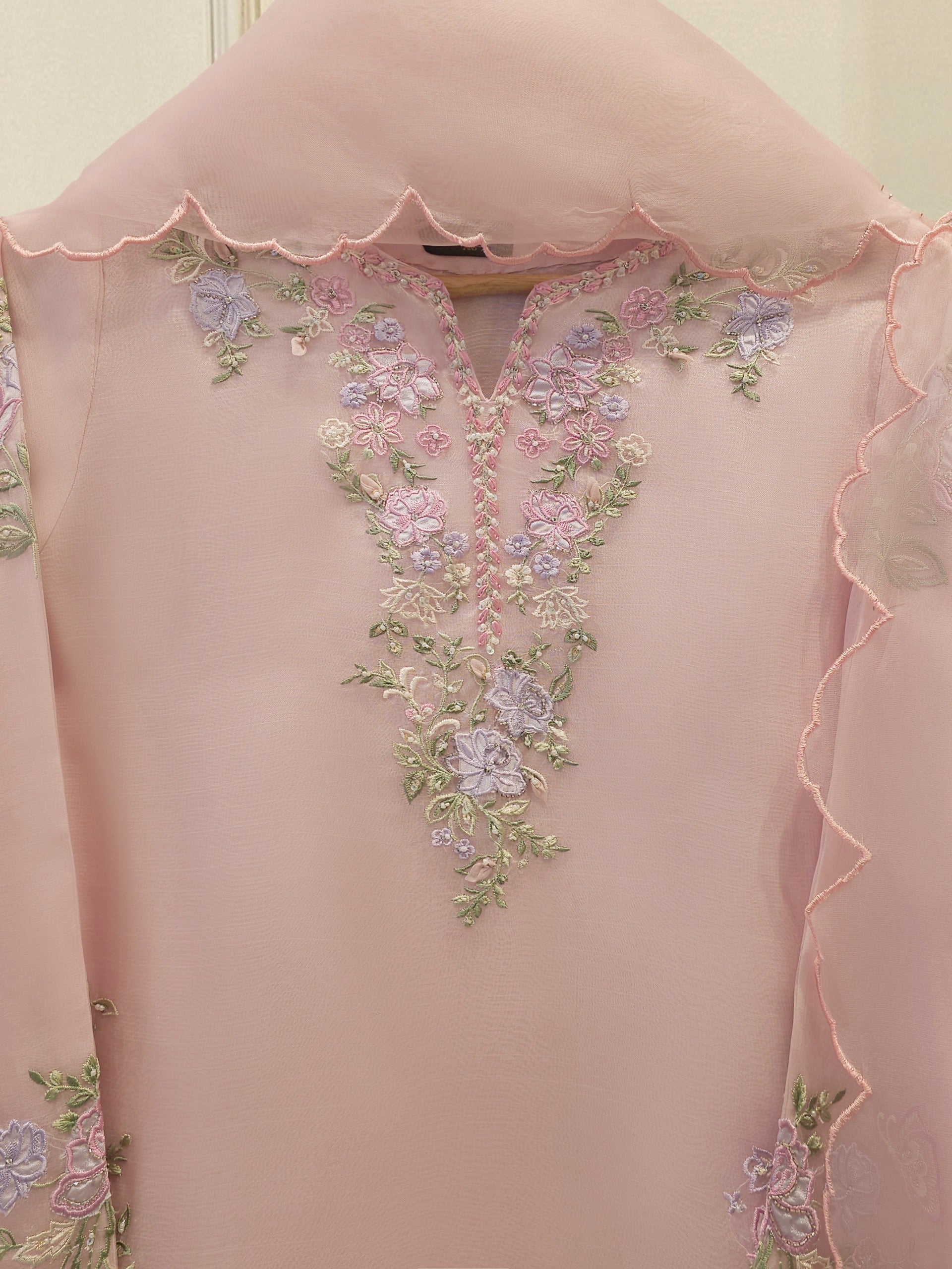 3 Piece - Pure Organza Embroidered Suit S114708