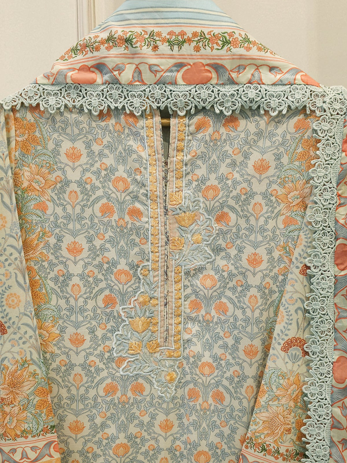 2-Piece Embroidered Digital Printed Cambric Suit S114760