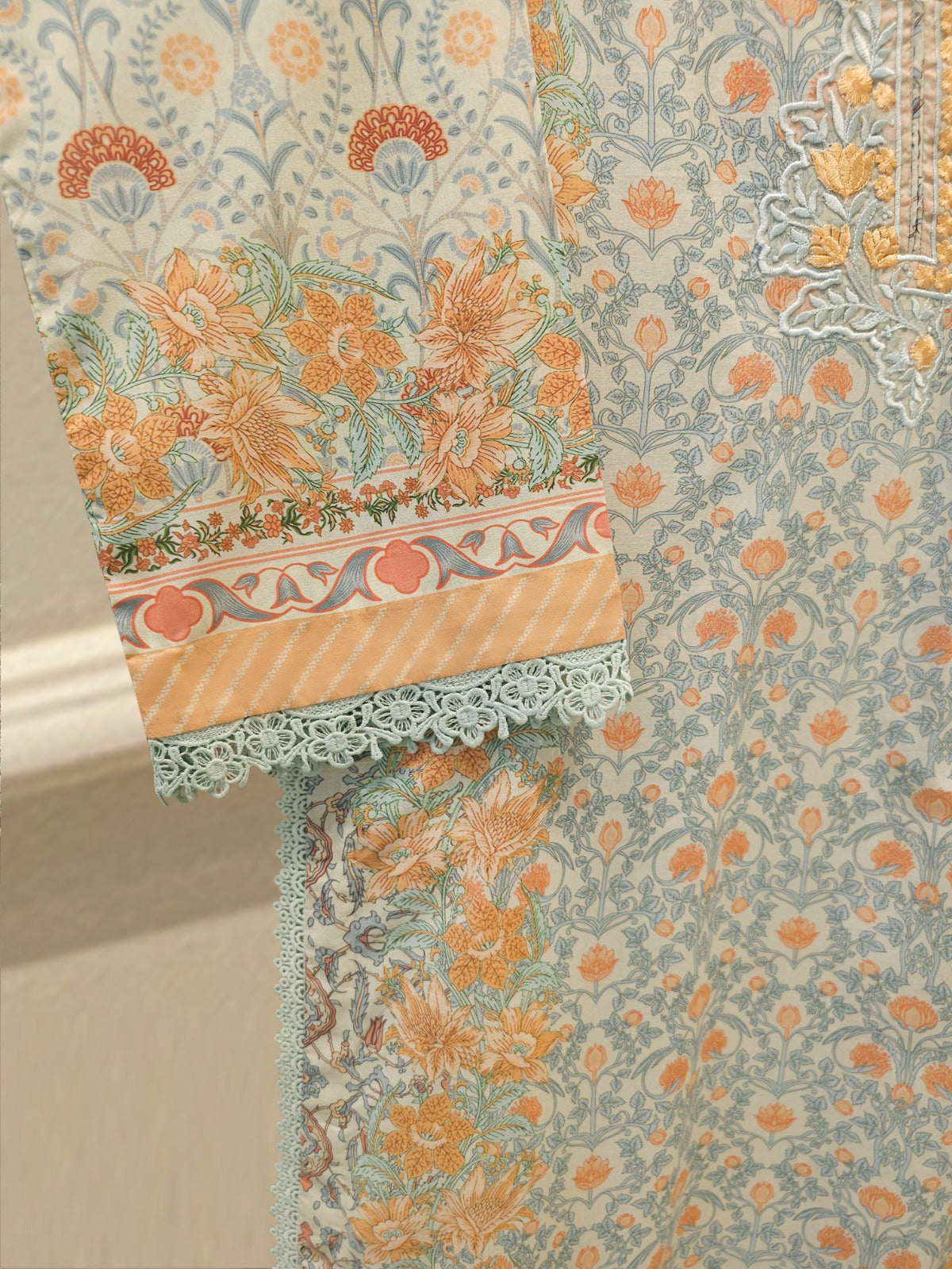 2-Piece Embroidered Digital Printed Cambric Suit S114760