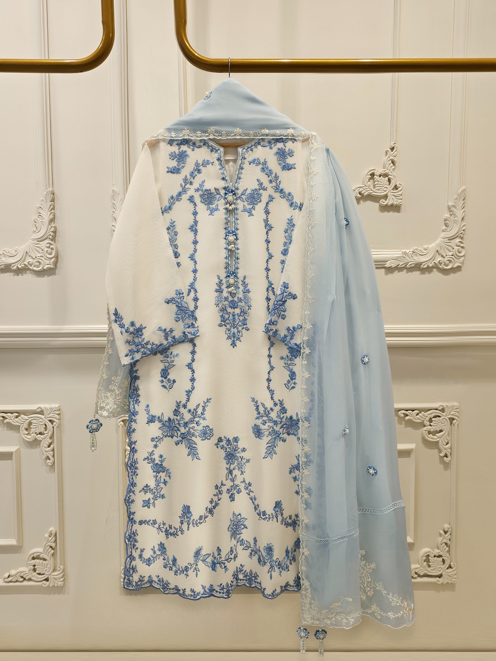 (Unstitched) 3 Piece - Pure Embroidered Cotton Net Suit S114767