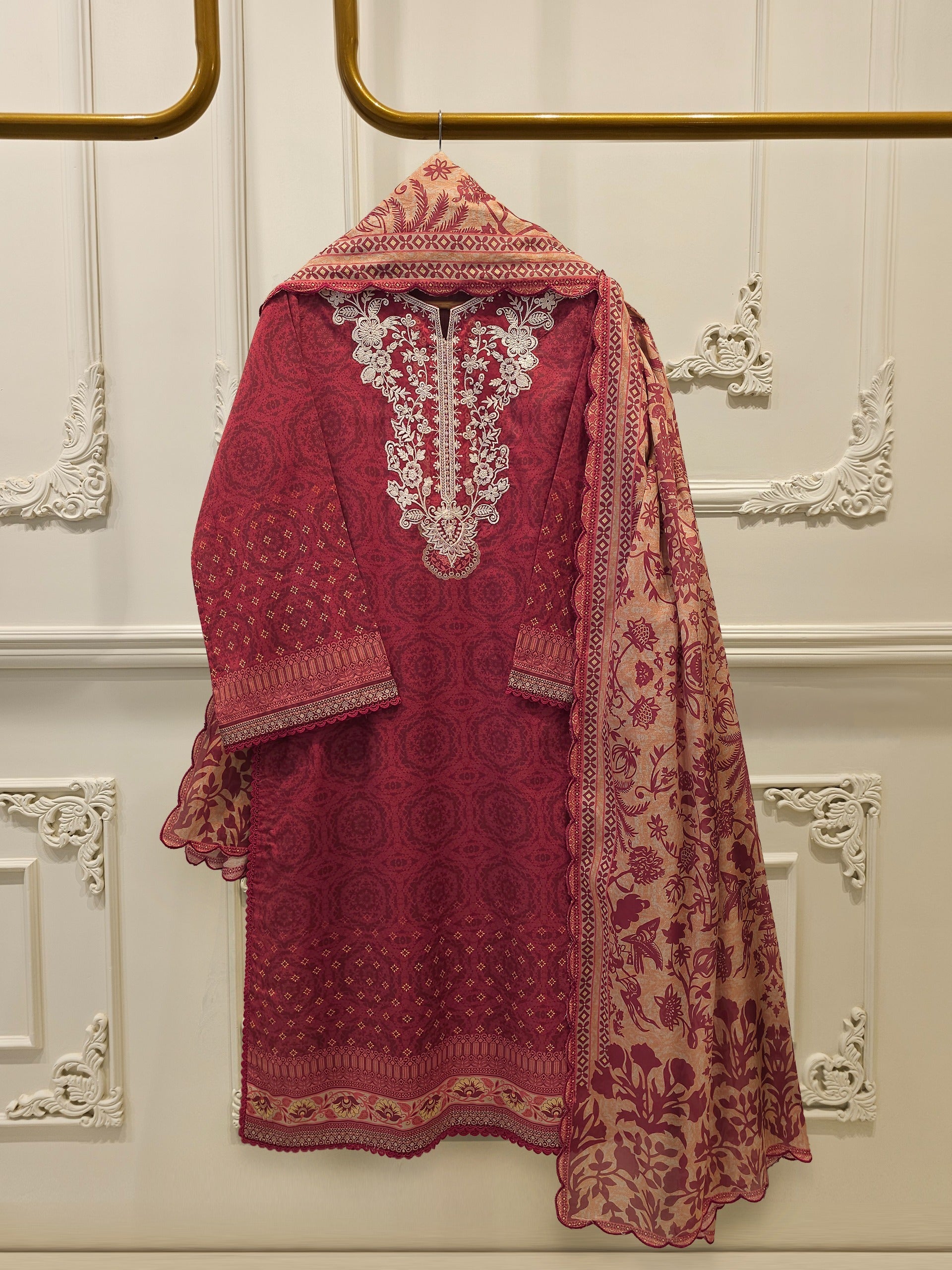 2-Piece Digital Printed & Embroidered  Cambric Suit S114837