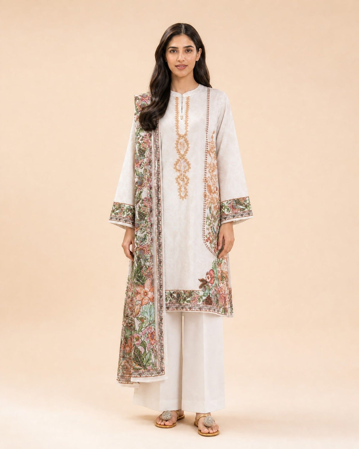 3 PIECE PRINTED LAWN SUIT-PARTERRE YARD (UNSTITCHED)