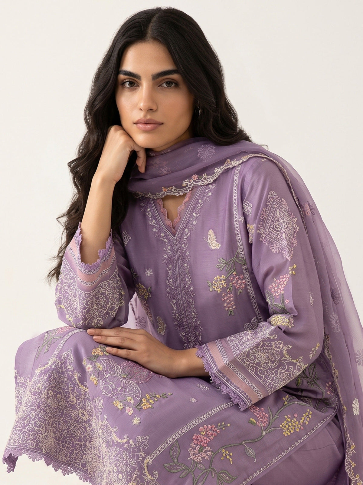 3 Piece - Embroidered Khadi Silk Suit WS00394